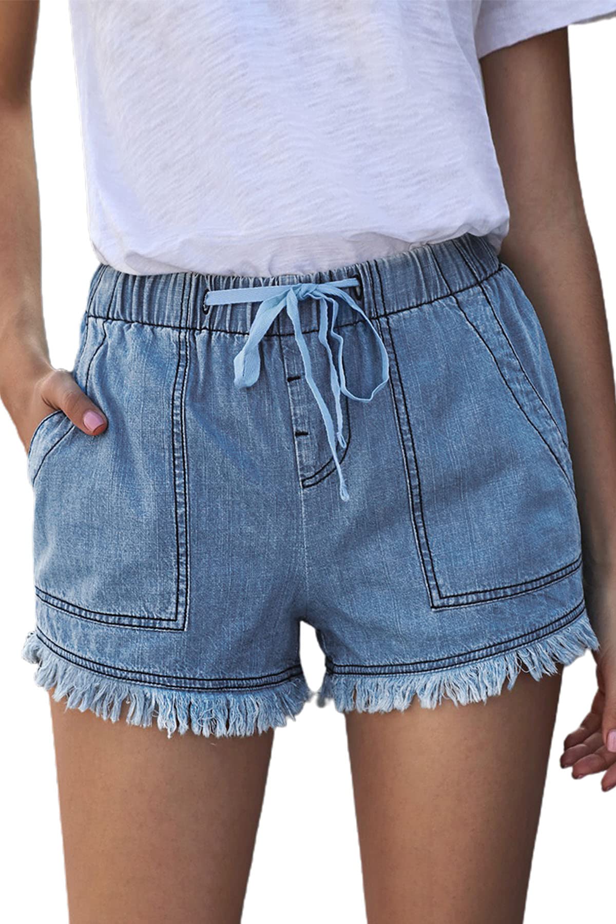 GOLDPKF Women's High Waist Ripped Denim Shorts - Stretchy Frayed Jean Shorts for Casual Summer Outfits | Perfect for Beach, Vacation & Street Style