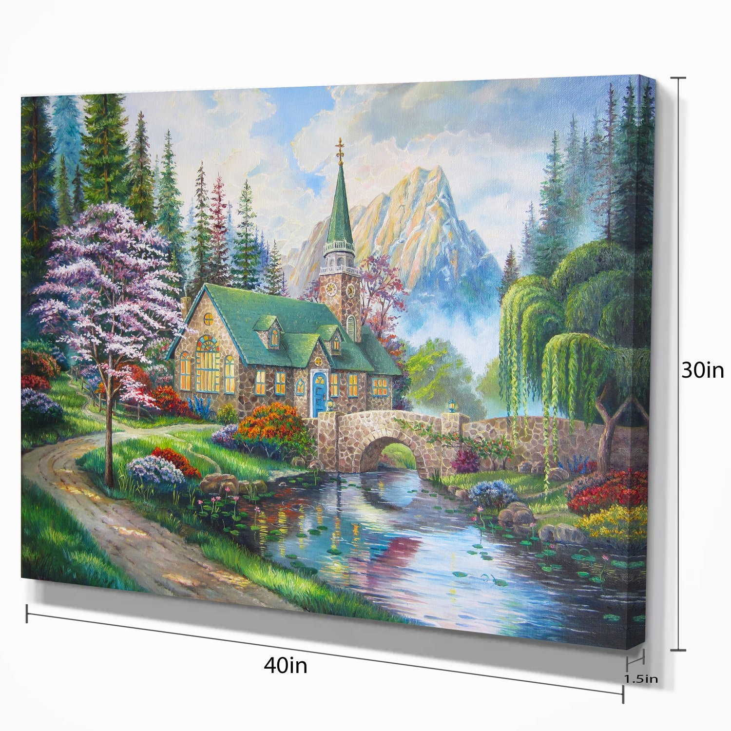 Church in Forest Oil Painting - Handmade Landscape Canvas Art Print for Home & Office Wall Decor - Perfect for Living Room, Bedroom, or Gift