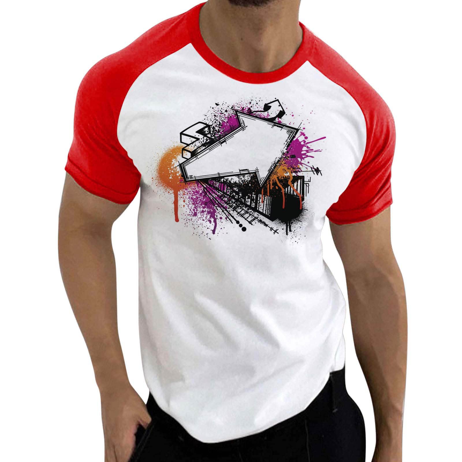 Men's Short Sleeve Dress Shirt - Summer Casual Color Block Print Raglan T-Shirt with Round Neck | Perfect for Office, Business Casual & Summer Outings