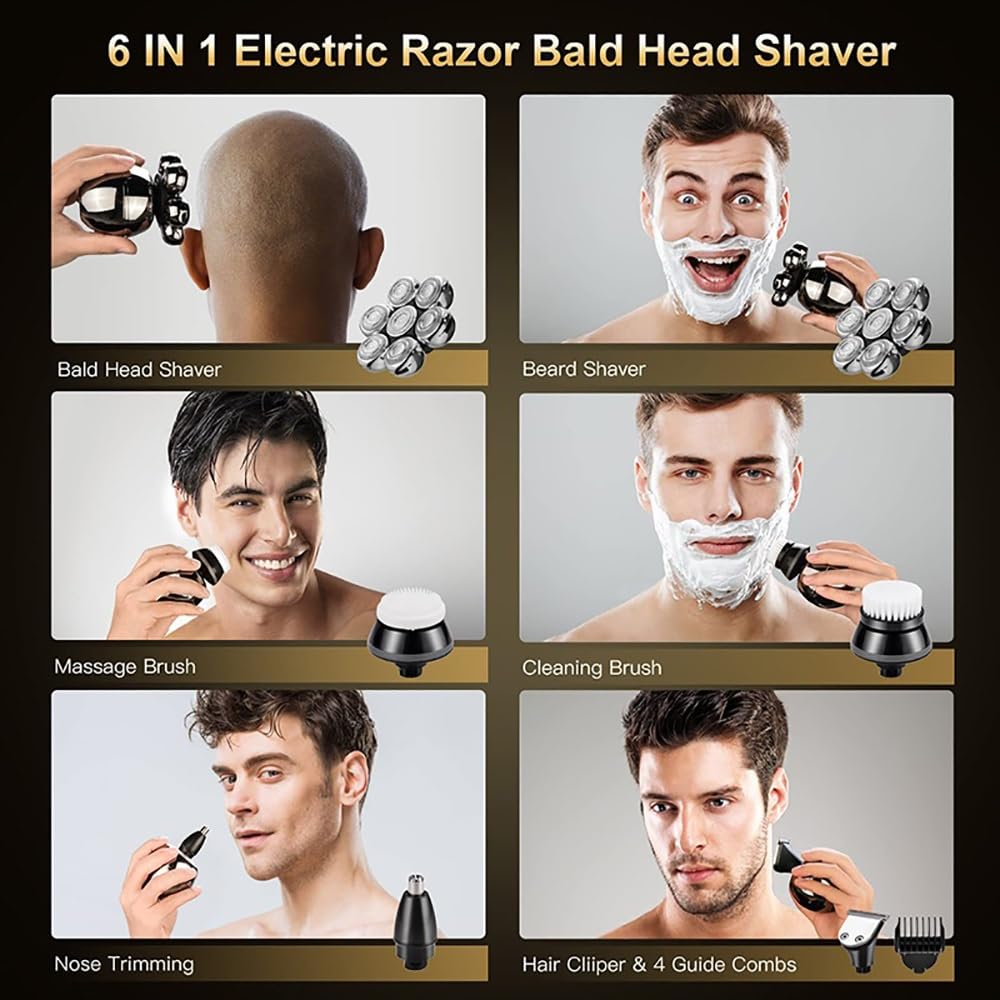 7D Floating Head Electric Shaver for Men - USB Rechargeable, Waterproof Bald Head Shaver with LCD Display & Nose Hair Trimmer - Perfect for Travel, Gym, and Daily Grooming Routine