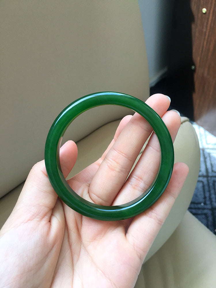 Natural Jade Bangle Bracelet - 57.2mm Inner Diameter Nephrite Jade Bangle (NBE006) - Perfect for Meditation, Yoga & Spiritual Healing