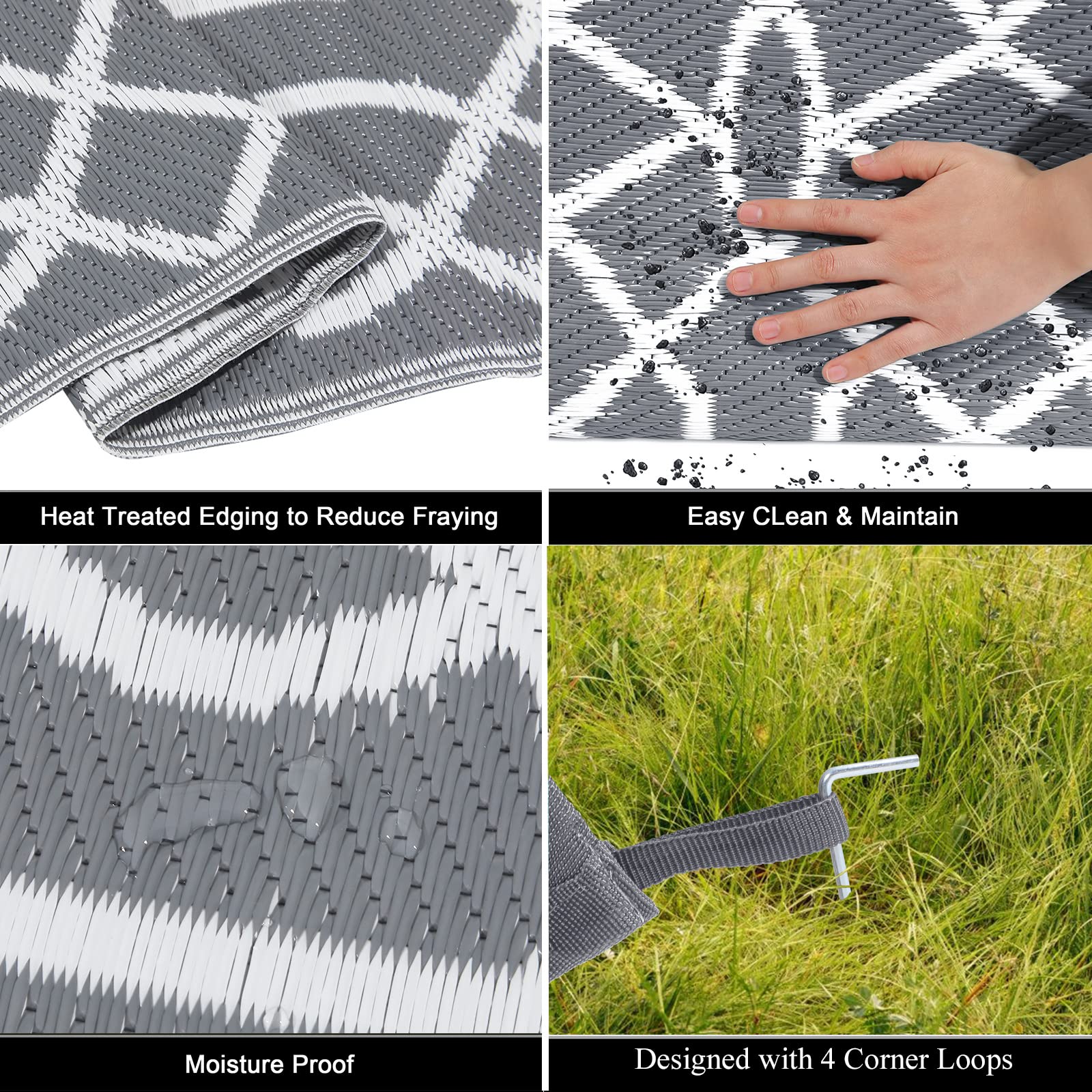 HEBE 5'x8' Waterproof Reversible Outdoor Rug - Geometric Pattern Plastic Patio Mat for Camping, RV, Deck, Balcony, Porch & Tent - Durable All-Weather Floor Covering for Outdoor Living Spaces