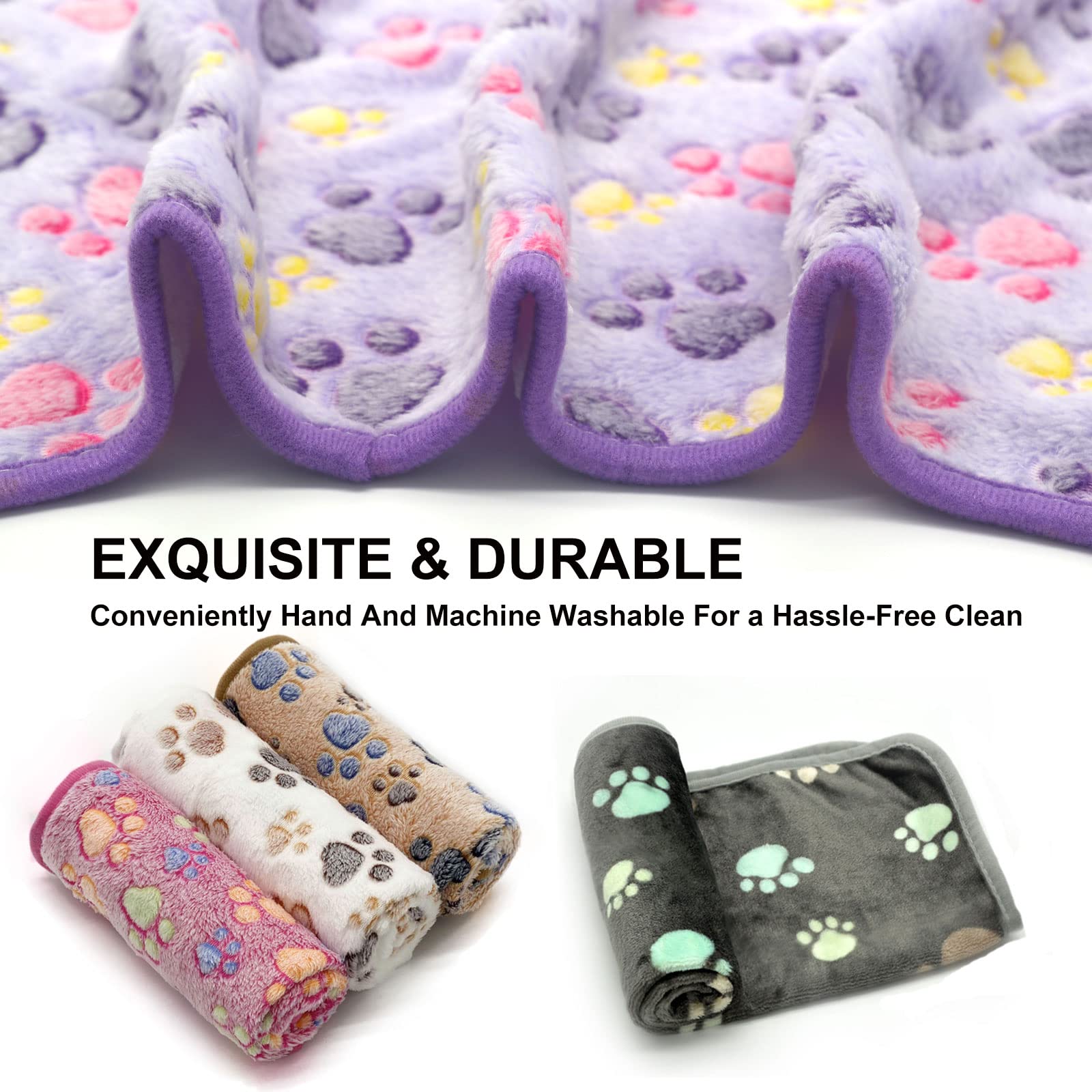 6 Pack Super Soft Fleece Pet Blankets for Dogs & Cats - Warm Paw Print Flannel Throw, 40