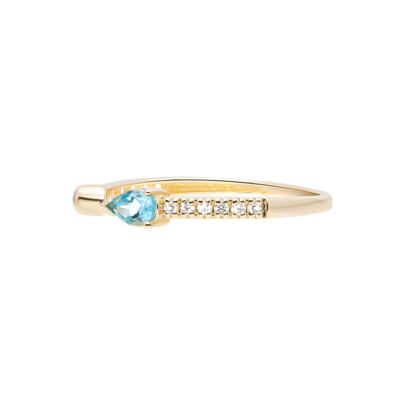 14k Yellow Gold Blue Topaz Pear Open Cuff Ring - Elegant Statement Jewelry for Women, Perfect for Weddings, Parties & Special Occasions