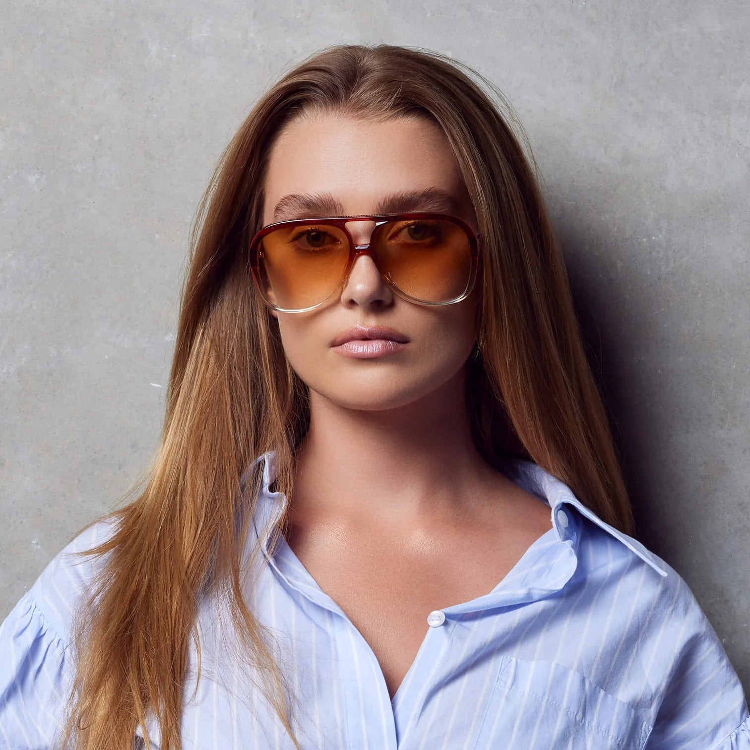 Bang Sunglasses - Burnt Orange Fade to Crystal Frame with Gold Metal Trim & Orange Gradient Lenses for Outdoor Sports and Fashion