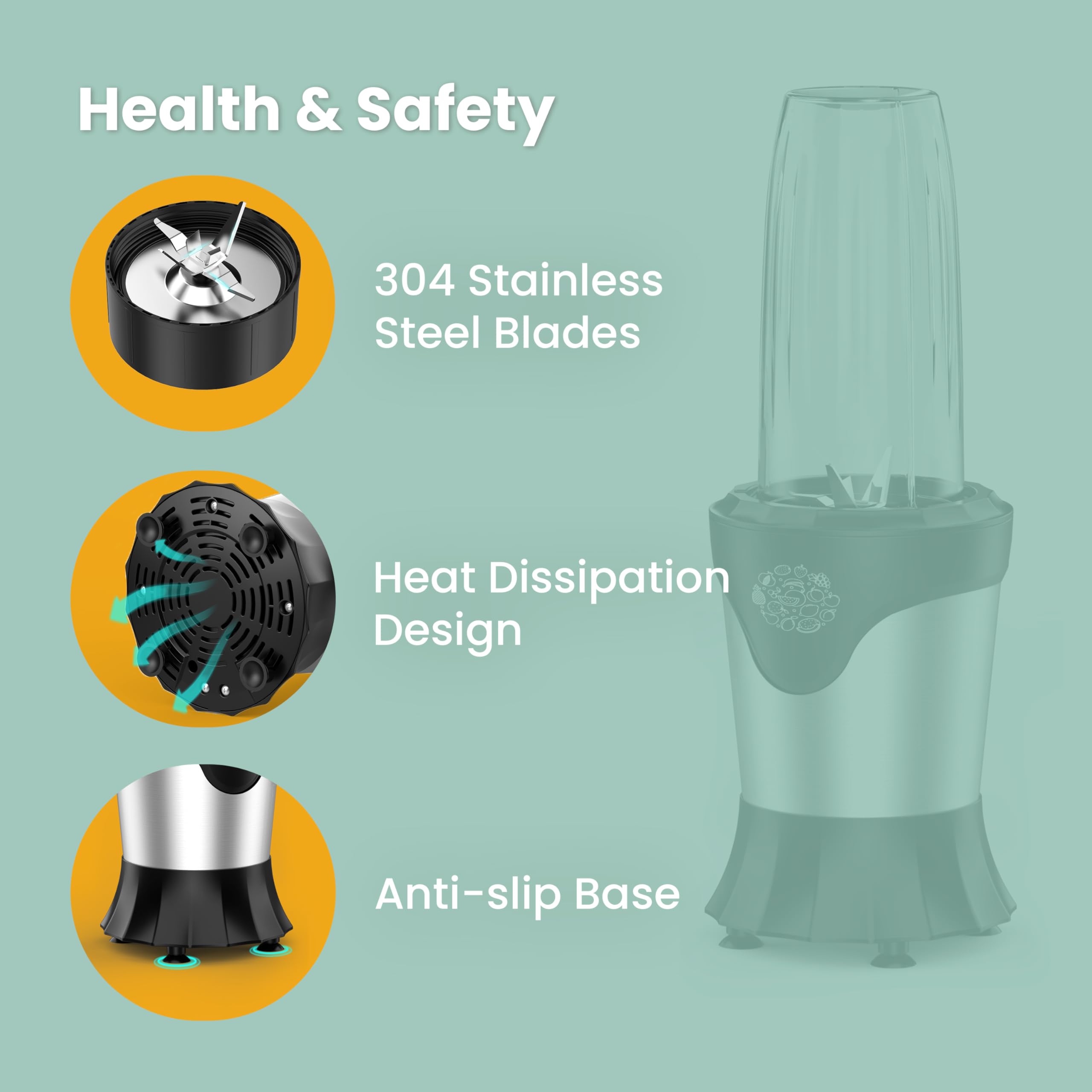Suavo 1100W Portable Personal Blender for Smoothies, Protein Shakes & Coffee - Includes 2x22Oz Travel Cups, Lids, Coffee Grinder & 10Oz BPA-Free Cup - Perfect for Home, Gym, Office & Travel