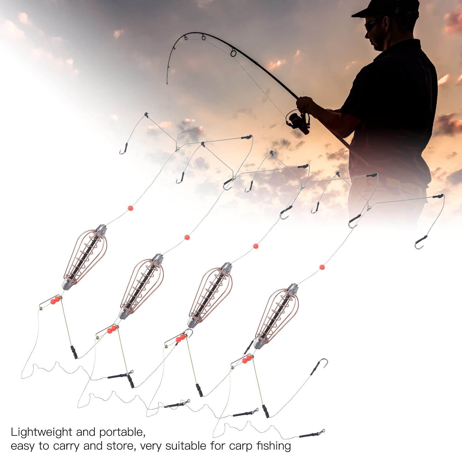 4 Pcs Copper Fishing Bait Cage with Spring Basket Lure Feeder - Durable Bait Traps for Freshwater & Saltwater Fishing - Essential Fishing Tackle Accessories for Bass, Trout and Catfish - Perfect for Bank Fishing, Boat Fishing and Ice Fishing