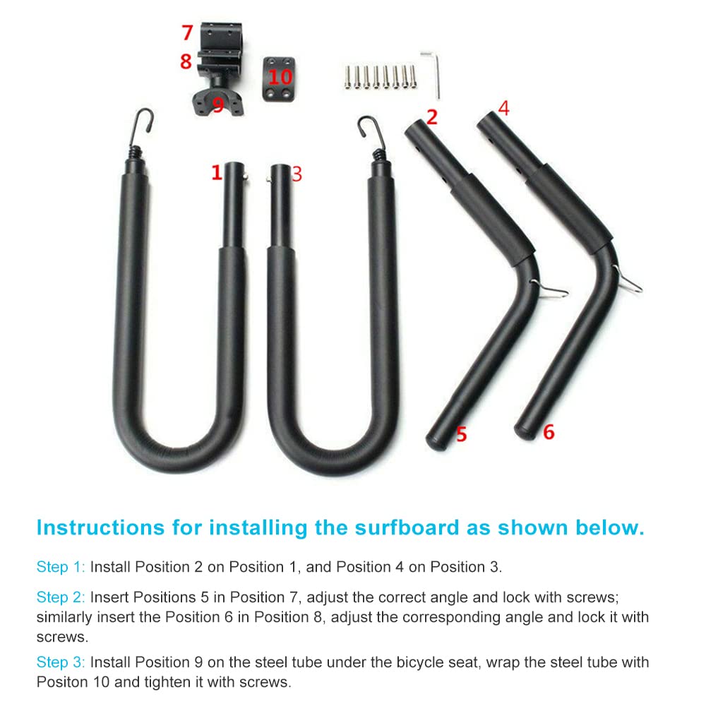 Tidyard Adjustable Anti-Slip Bike Surfboard Rack - Secure Carrier for Surfboards, Kiteboards & Skimboards - Perfect for Beach Commuting & Water Sports Adventures