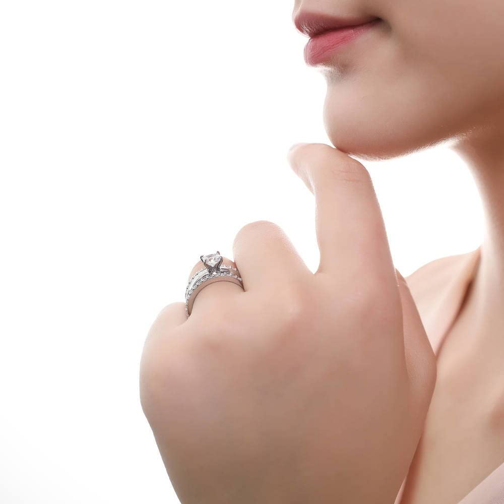BERRICLE 1.2 Carat Princess Cut Cubic Zirconia Sterling Silver Solitaire Engagement & Wedding Ring Set for Women - Rhodium Plated, Size 4-10 - Perfect for Proposals, Anniversaries & Bridal Jewelry