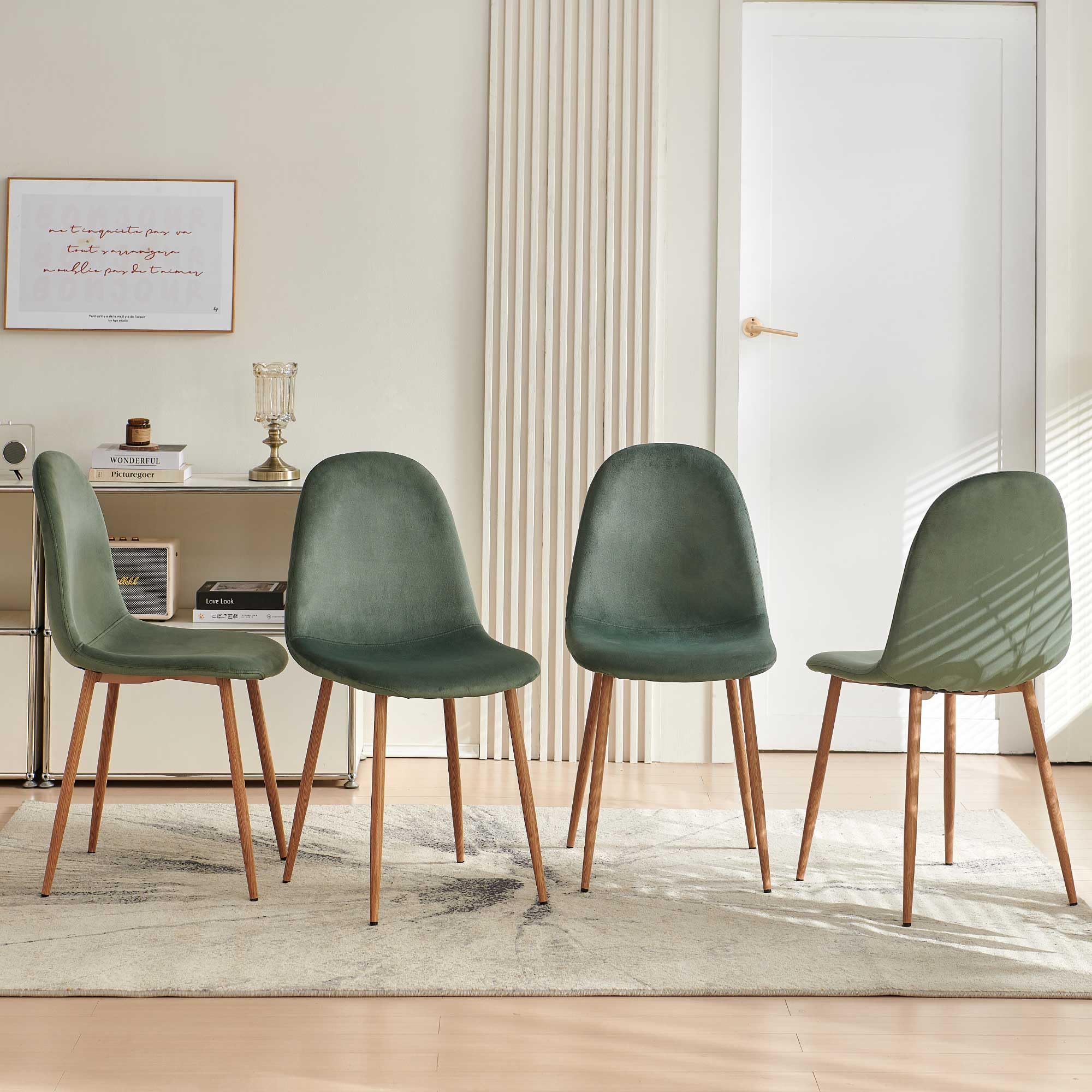 Velvet Dining Chairs Set of 4 - Modern Upholstered Kitchen Chairs with Sturdy Metal Legs - Green Velvet Chairs for Dining Room, Living Room, Bedroom or Restaurant - Perfect for Home Decor, Family Gatherings & Dinner Parties