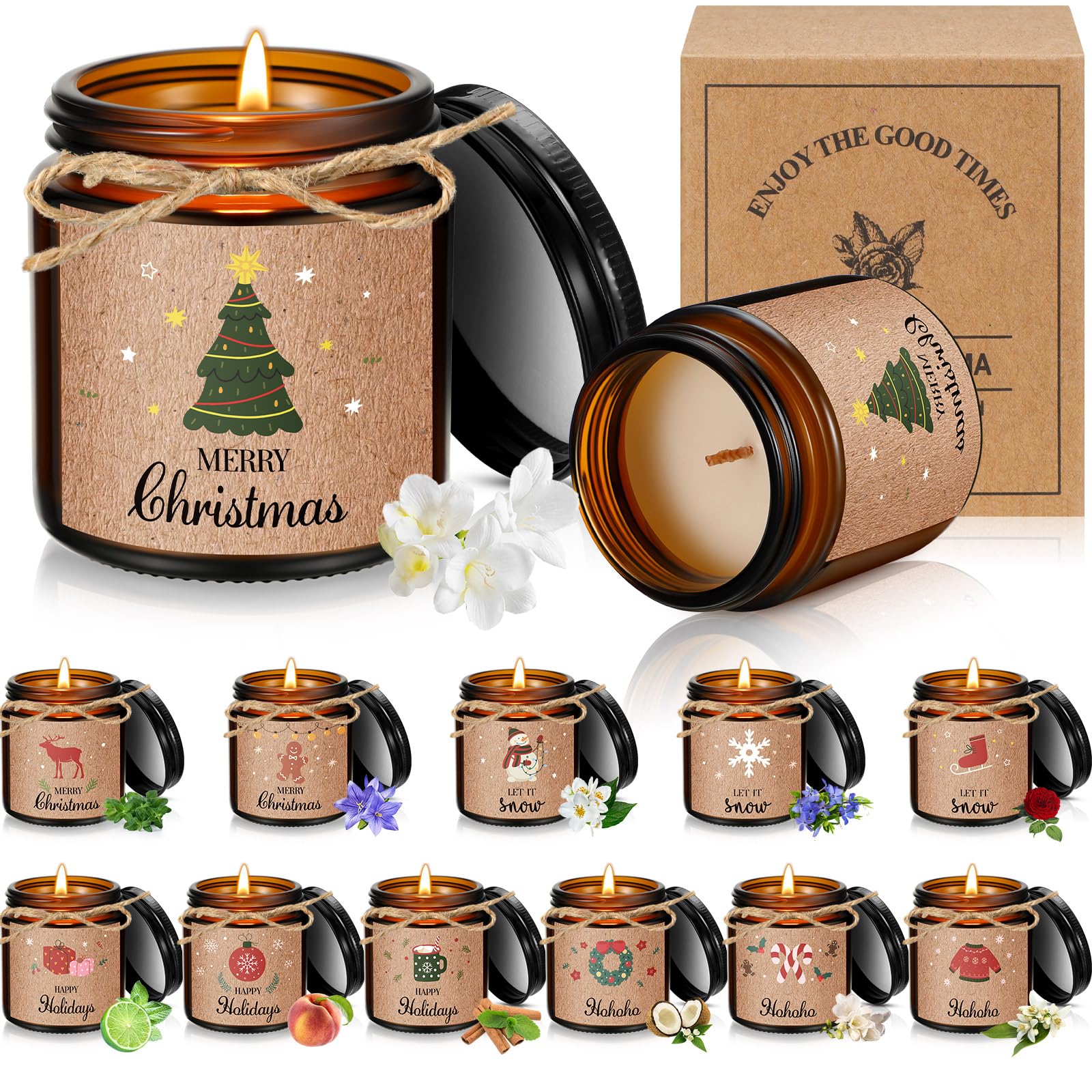 12 Pcs Christmas Scented Candles - Aromatherapy Gifts for Women, Home & Yoga (Cute Style)