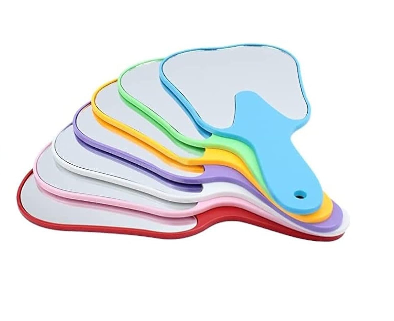 MrHugoo 7-Piece Tooth-Shaped Handheld Mirror Set - Cute Plastic Dental Mirrors with Handle for Makeup, Cosplay & Dental Practice (Colorful) - Perfect for Beauty Salons, Dental Offices & Themed Parties