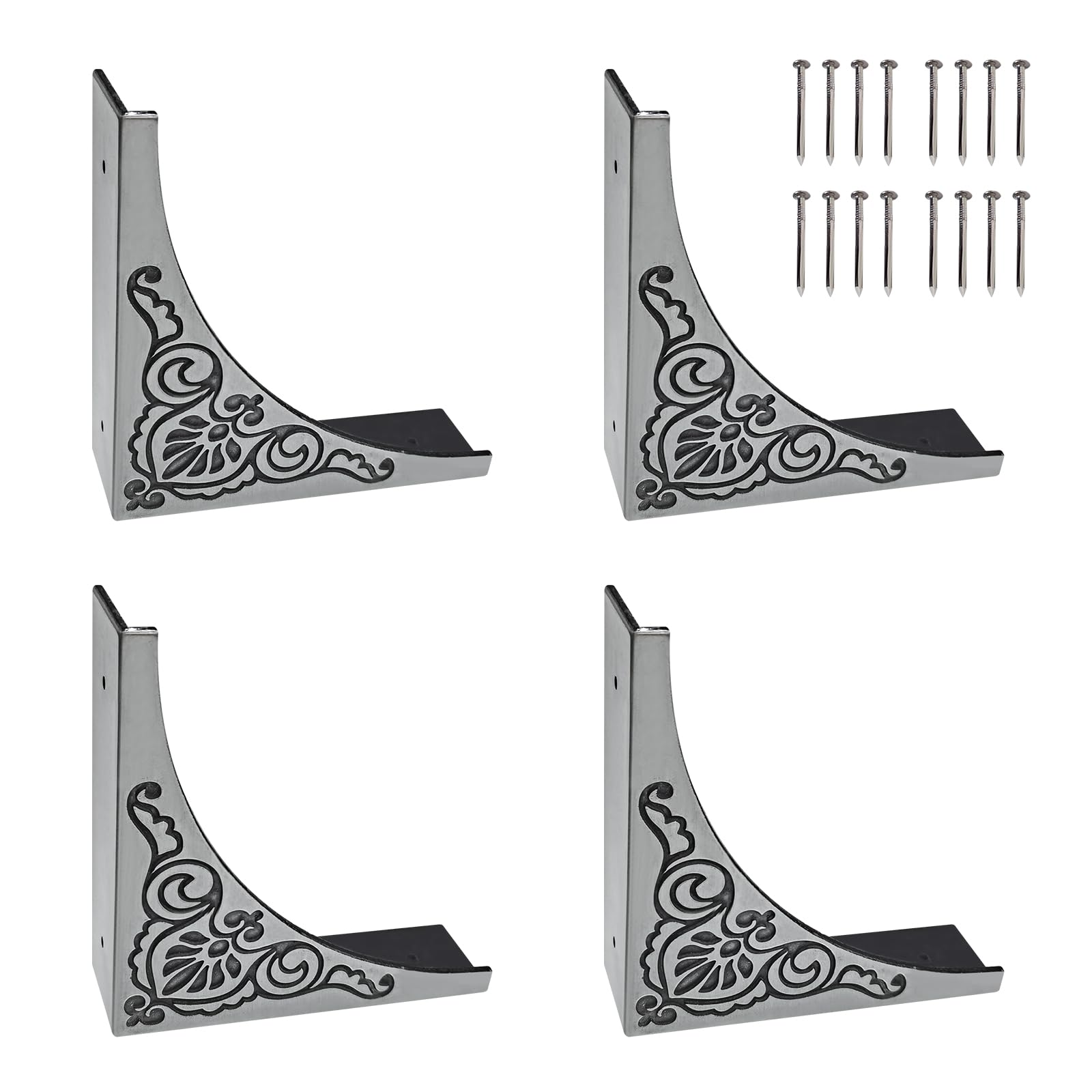 4Pcs Antique Zinc Alloy Box Corner Protectors - Decorative Furniture Edge Guards for Cabinets, Fireplace, Tables - Safety Bumpers with Elegant Flower Pattern (Ideal for Childproofing & Home Decor)