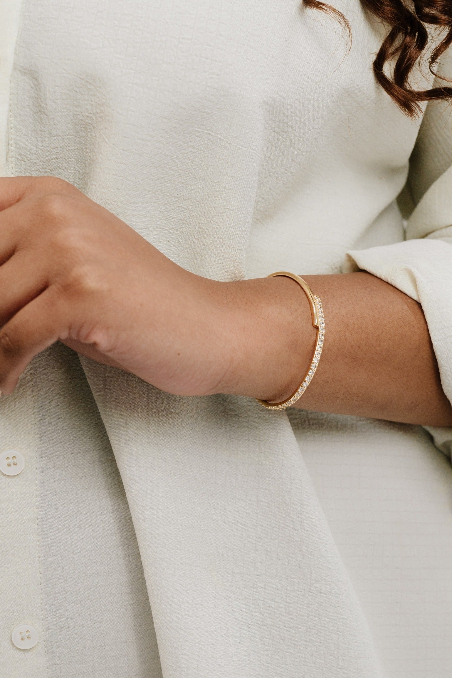 Half Classic Half Sparkle Bracelet Cuff - Elegant Adjustable Bangle for Women, Perfect for Parties, Weddings & Everyday Wear
