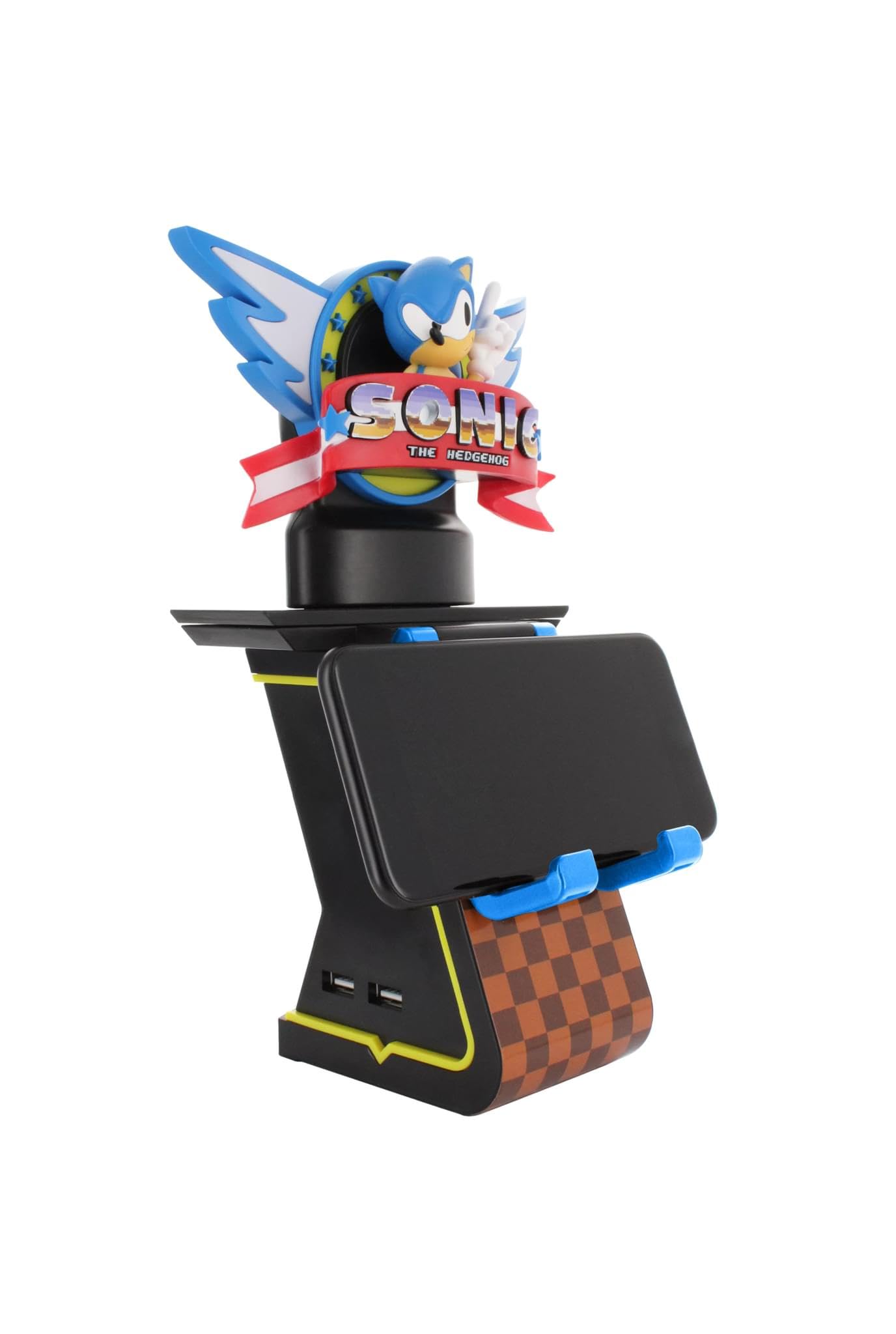Classic Sonic The Hedgehog LED Gaming Controller & Phone Holder with Charging Ports - Officially Licensed Cable Guys Figure - Perfect for Gaming Setups and Desk Organization