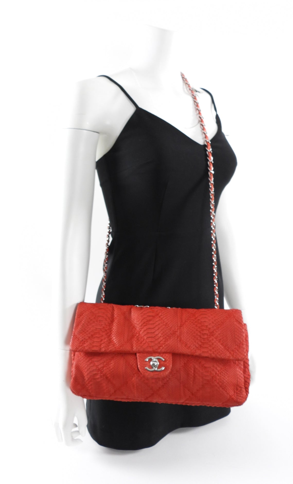 Chanel Red Python Leather East West Ultimate Stitch Flap Bag - Luxury Designer Handbag for Women, Perfect for Evening Parties & Special Occasions
