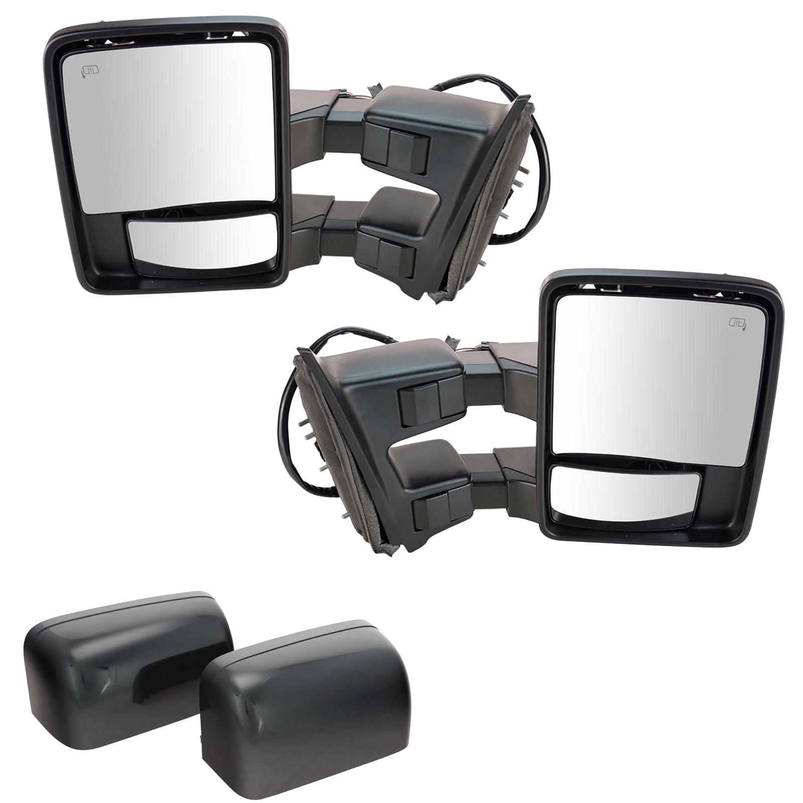 Ford F-150 Trail Ridge Power Folding Heated Tow Mirrors with Turn Signal - Smooth Black Pair for Enhanced Towing & Night Driving Safety