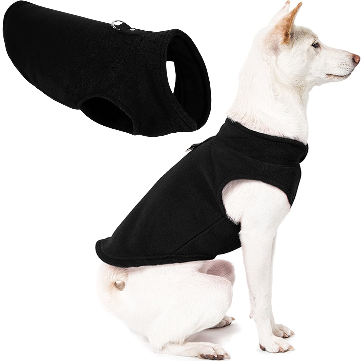 **Gooby Fleece Vest Dog Sweater - Warm Winter Pullover Fleece Jacket for Small Dogs (Black, Medium) with O-Ring Leash - Cold Weather Dog Clothes for Small Breed Puppies - Perfect for Outdoor Walks, Winter Adventures & Indoor Cozy Comfort**