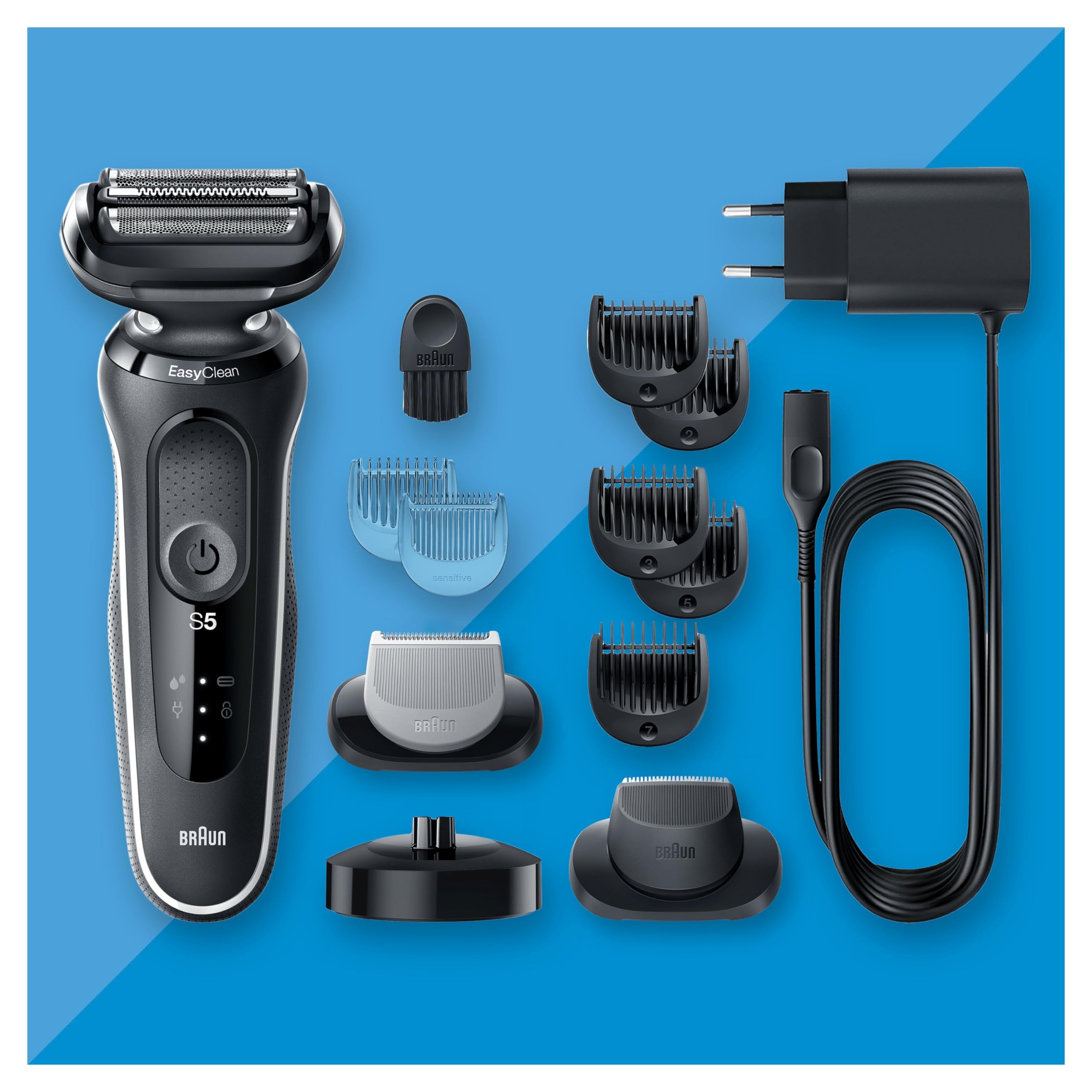 Braun Series 5 Electric Shaver for Men - Wet & Dry Waterproof Razor with Beard Trimmer, Body Groomer & Charging Stand | UK 2 Pin Plug (Model 50-W4650cs, White) | Perfect for Travel, Gym & Daily Shaving
