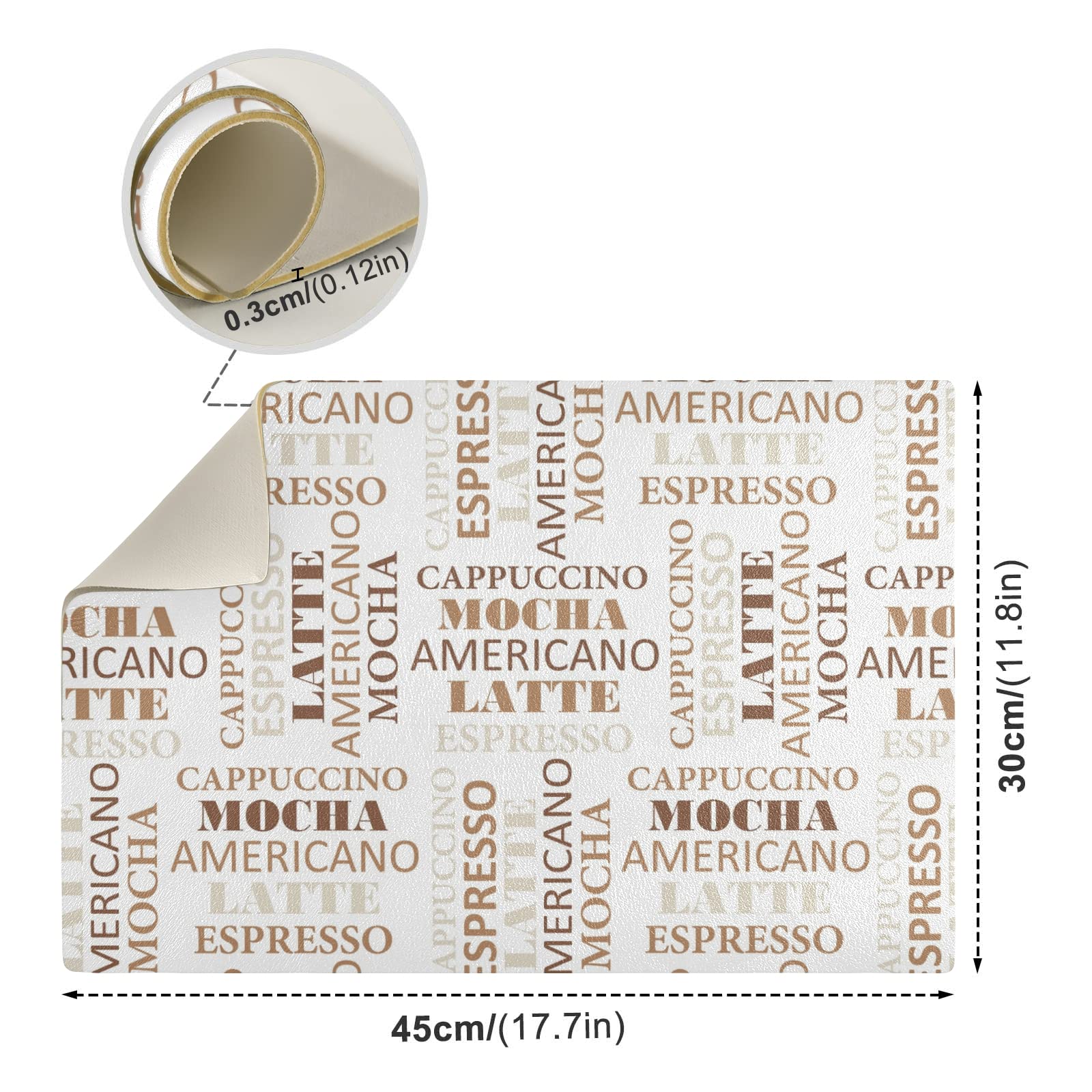 Premium Reversible Coffee Bar Mat 12x18 Inch - Non-Slip Countertop Protector for Espresso Machines & Coffee Makers | Cafe Style Decor in White & Brown | Perfect for Home Coffee Stations & Commercial Cafes