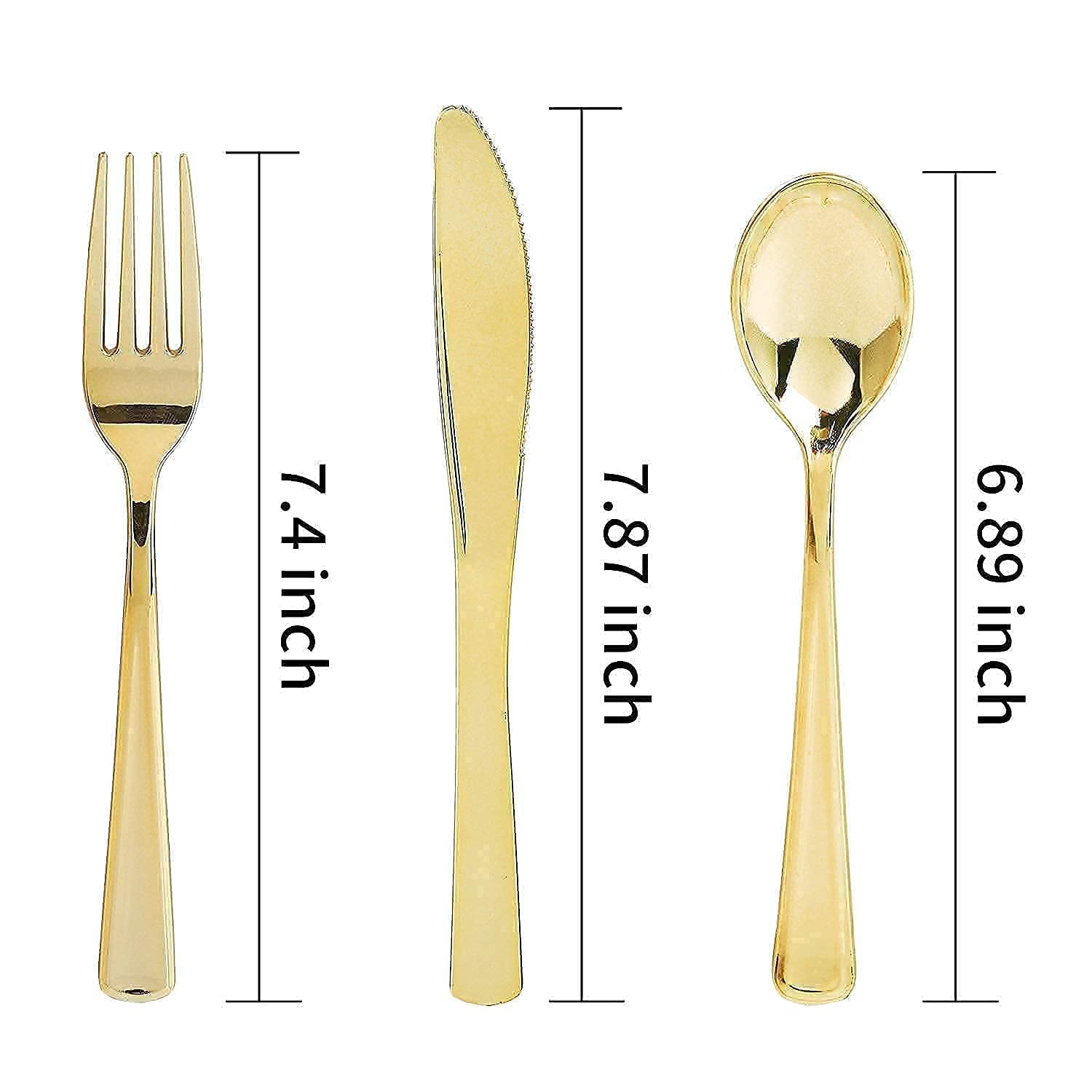 Premium Gold Plastic Plates & Silverware Set - 7.5inch & 10.25inch Nervure 100CPS Plates with 300CPS Gold Plastic Cutlery - Elegant Disposable Tableware for Parties, Weddings, and Special Events