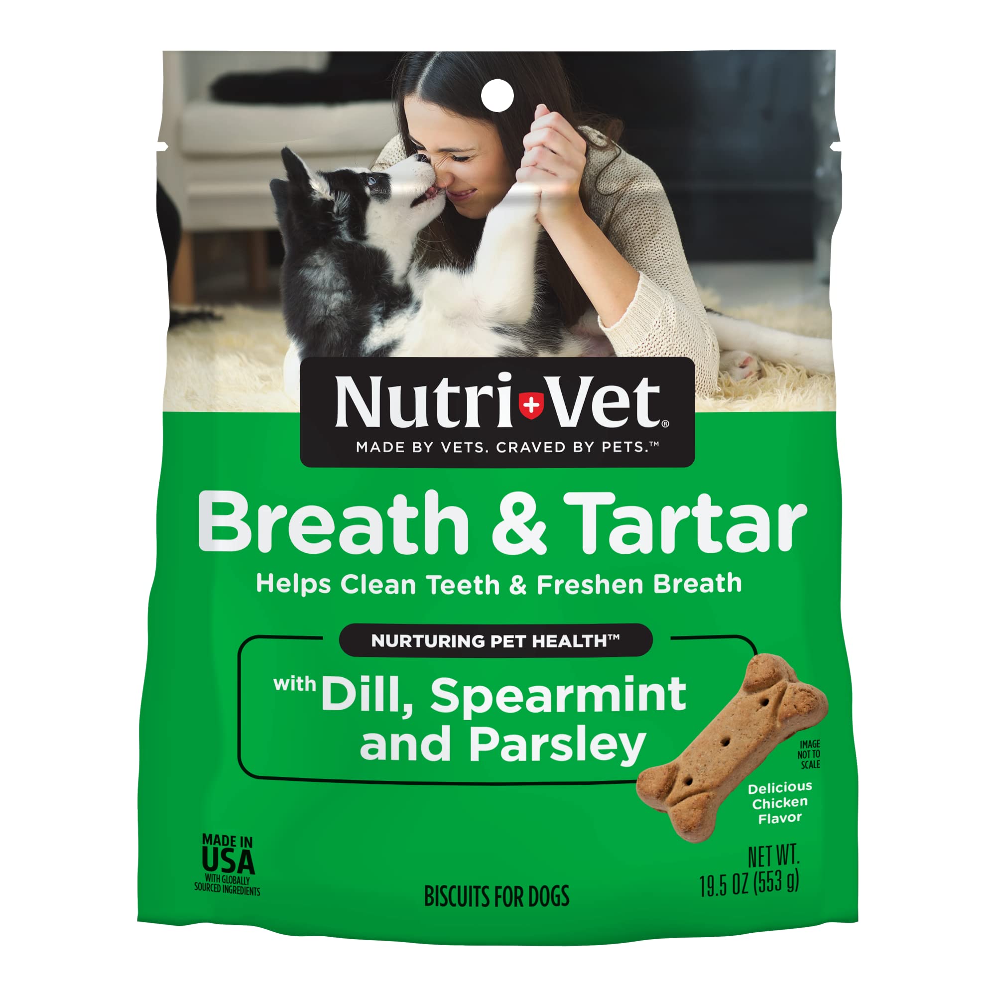 Nutri-Vet Breath & Tartar Control Dog Biscuits - Chicken Flavor (19.5 oz) | Promotes Healthy Gums & Clean Teeth | Ideal for Daily Dental Care & Fresh Breath Maintenance