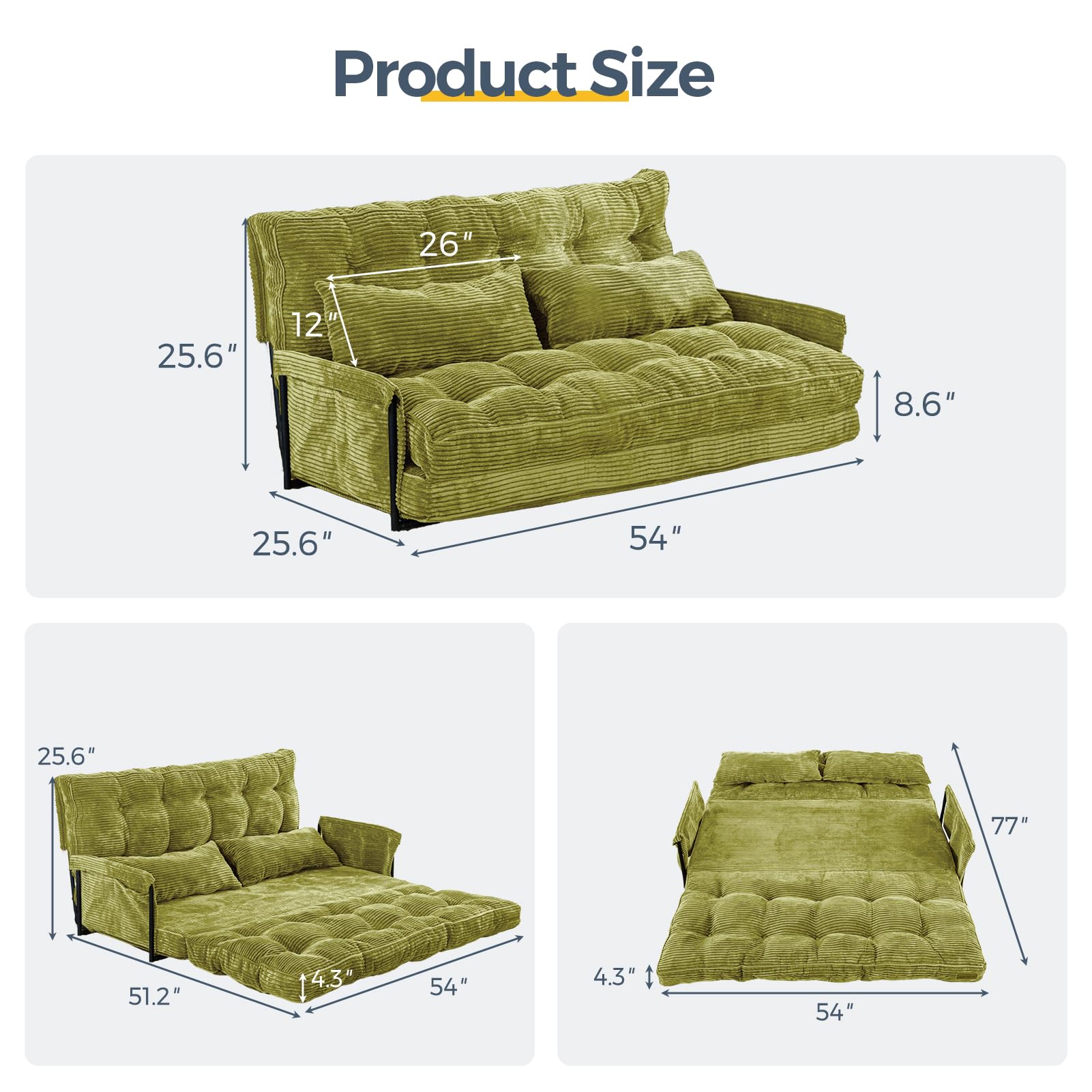 MAXYOYO Adjustable Floor Sofa Bed with 2 Pillows - Multi Functional Bean Bag Sleeper Bed with Armrest for Reading, Gaming & Relaxing - Perfect for Small Spaces, Dorm Rooms & Living Rooms (Green)