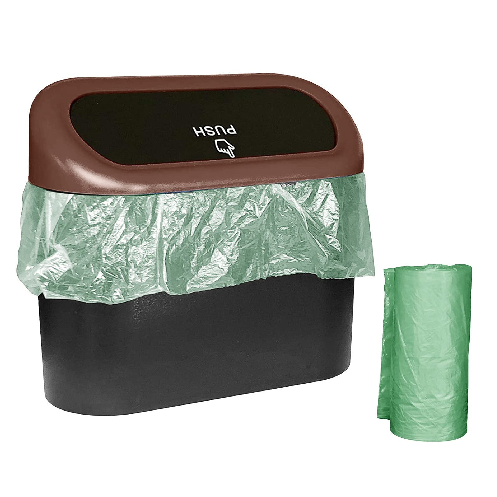 Leakproof Car Trash Bin with Lid & 30 Bags - Coffee for Vehicle & Home Use