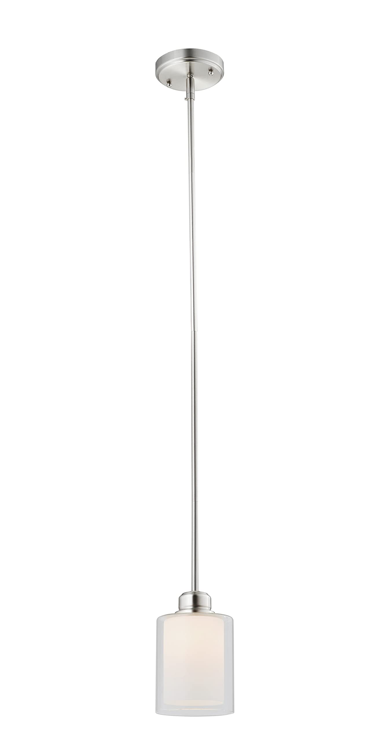 Design House Oslo Traditional 1-Light LED Dimmable Mini Pendant Light with Double Glass Shade - Satin Nickel Finish for Bathroom, Kitchen Island, Bar & Dining Room Lighting