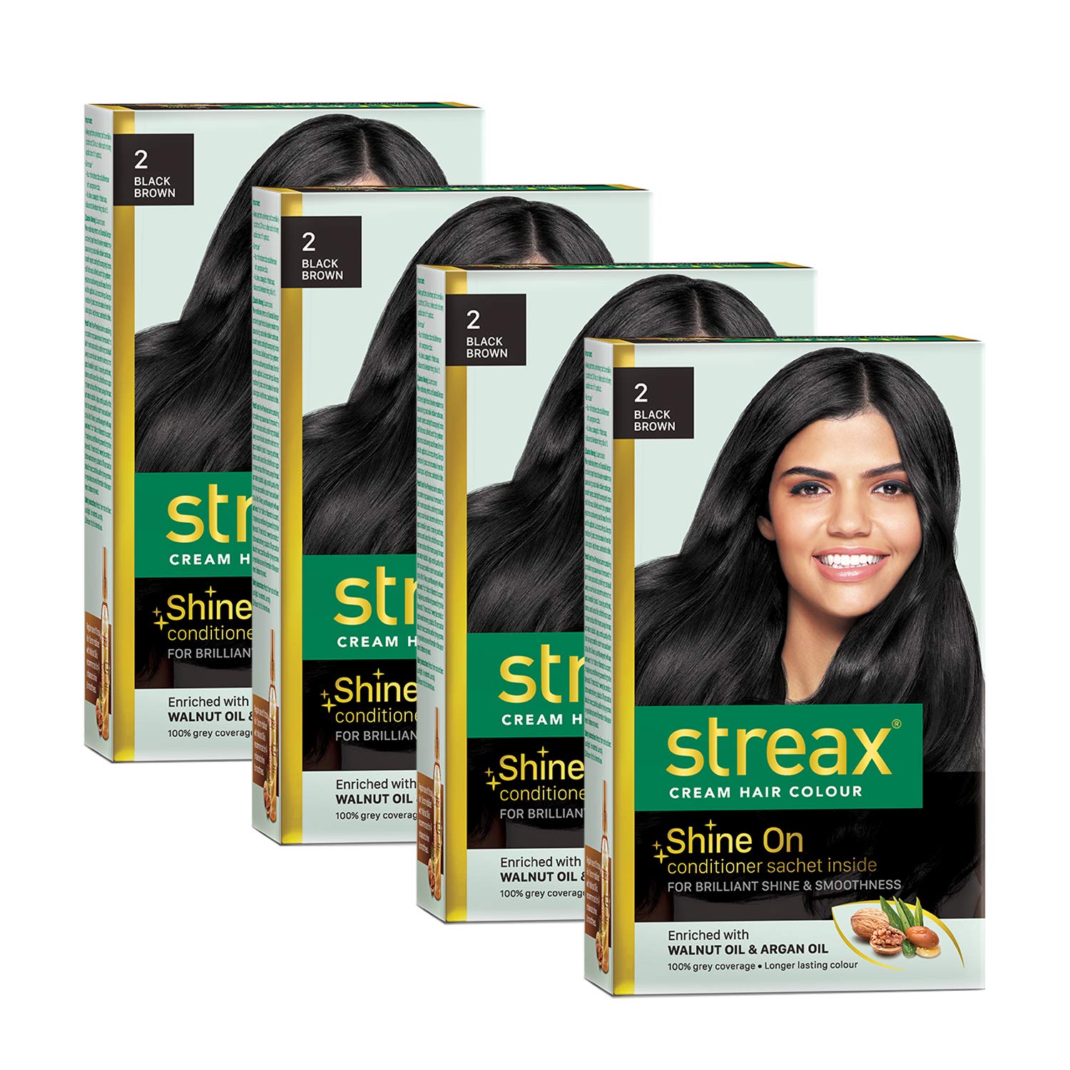 Streax Cream Hair Color for Women & Men with Walnut & Argan Oil - Long Lasting Black Brown Hair Dye (Pack of 4, 120ml) | Instant Shine & Smoothness for Soft, Silky Hair | Perfect for Home Use, Salon-Quality Results & Special Occasions