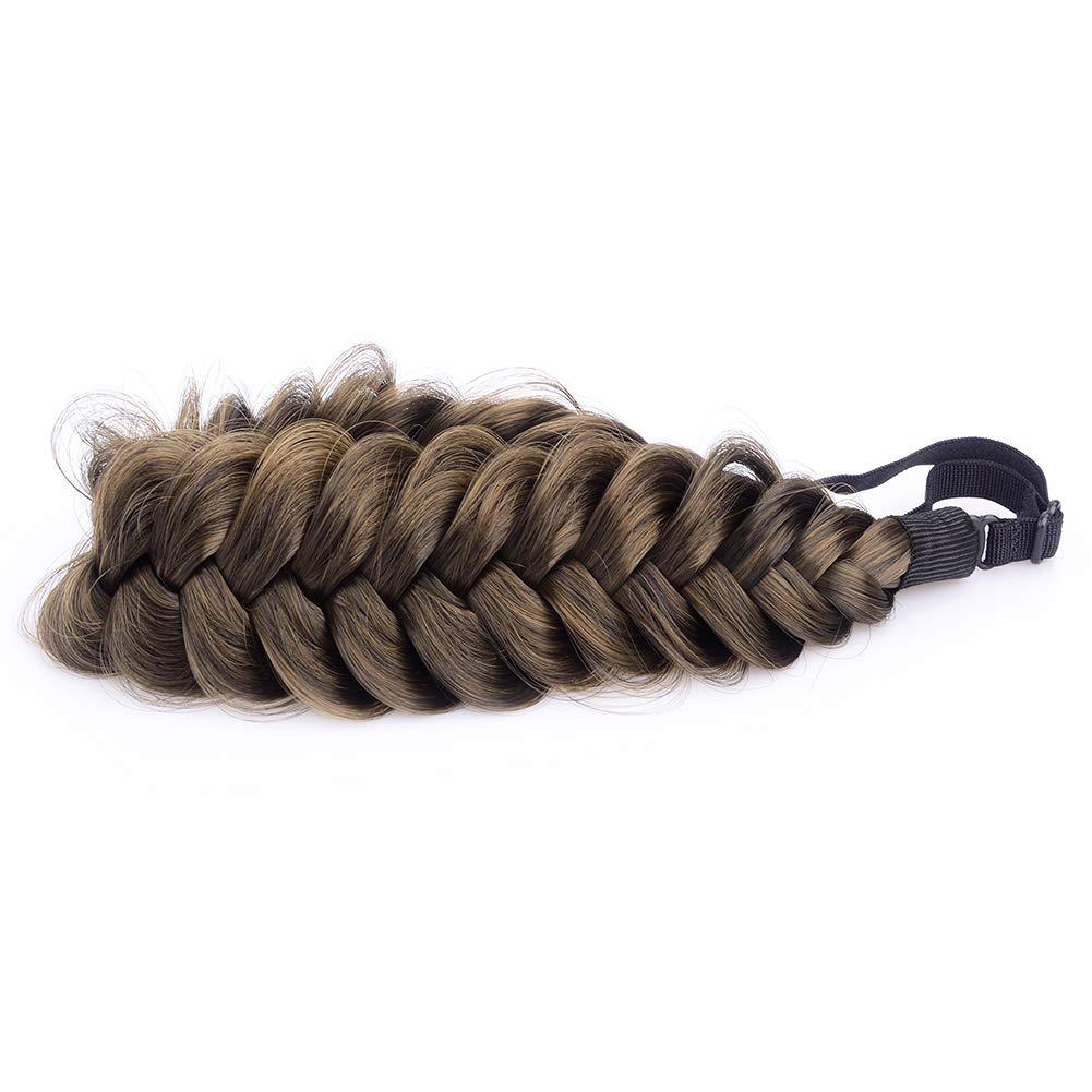 2-Pack Messy Wide Synthetic Hair Braid Headbands for Women - Stretchy Elastic Chunky Hair Accessories (Dark Brown) - Perfect for Everyday Wear, Work & Casual Outfits
