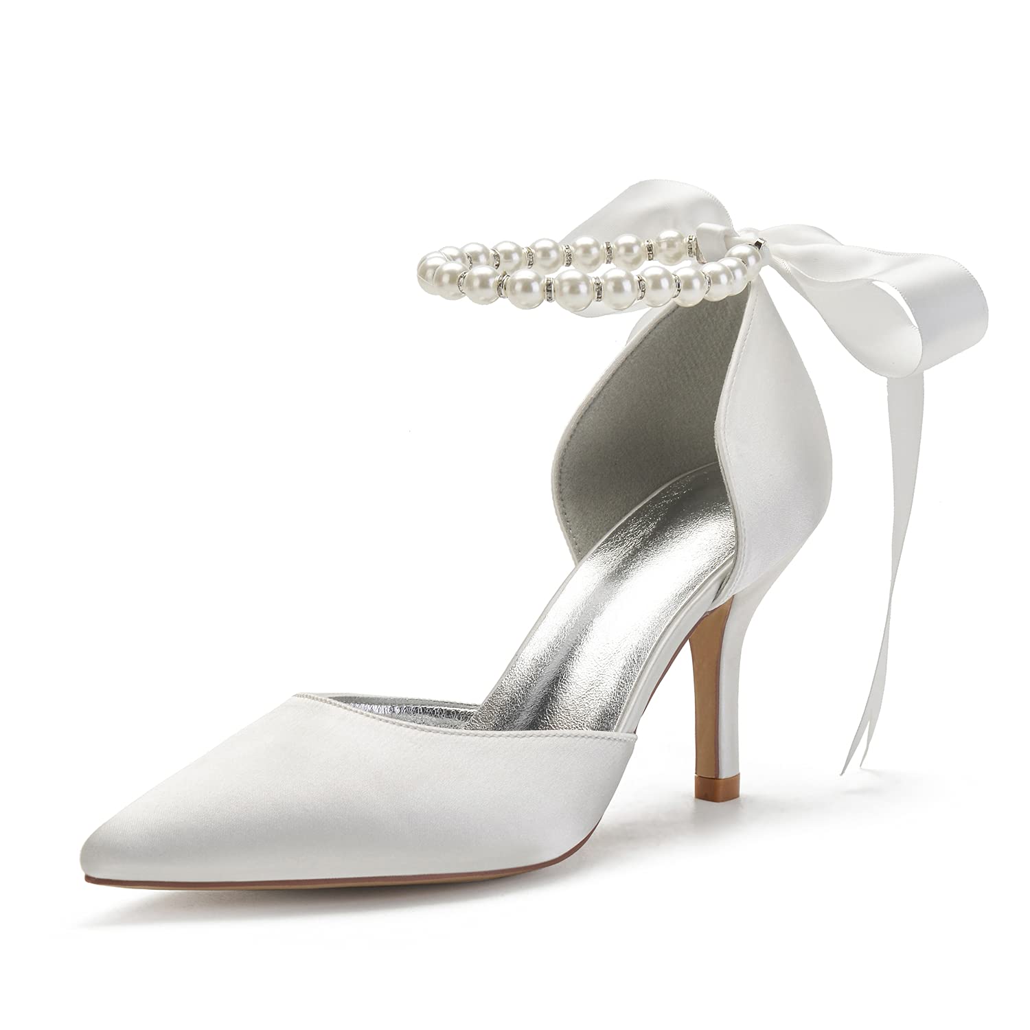 Pearl White Wedding Shoes for Bride - Elegant High Heel Pointed Toe Bridal Pumps with Satin Finish | Perfect for Weddings, Proms, and Formal Evening Events