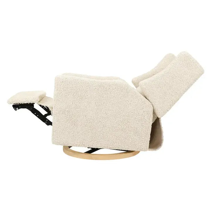Babyletto Kiwi Electronic Glider Recliner Chair - Luxe Almond Teddy Loop Fabric with Light Wood Base - Nursery Gliding Rocker for Breastfeeding & Baby Comfort