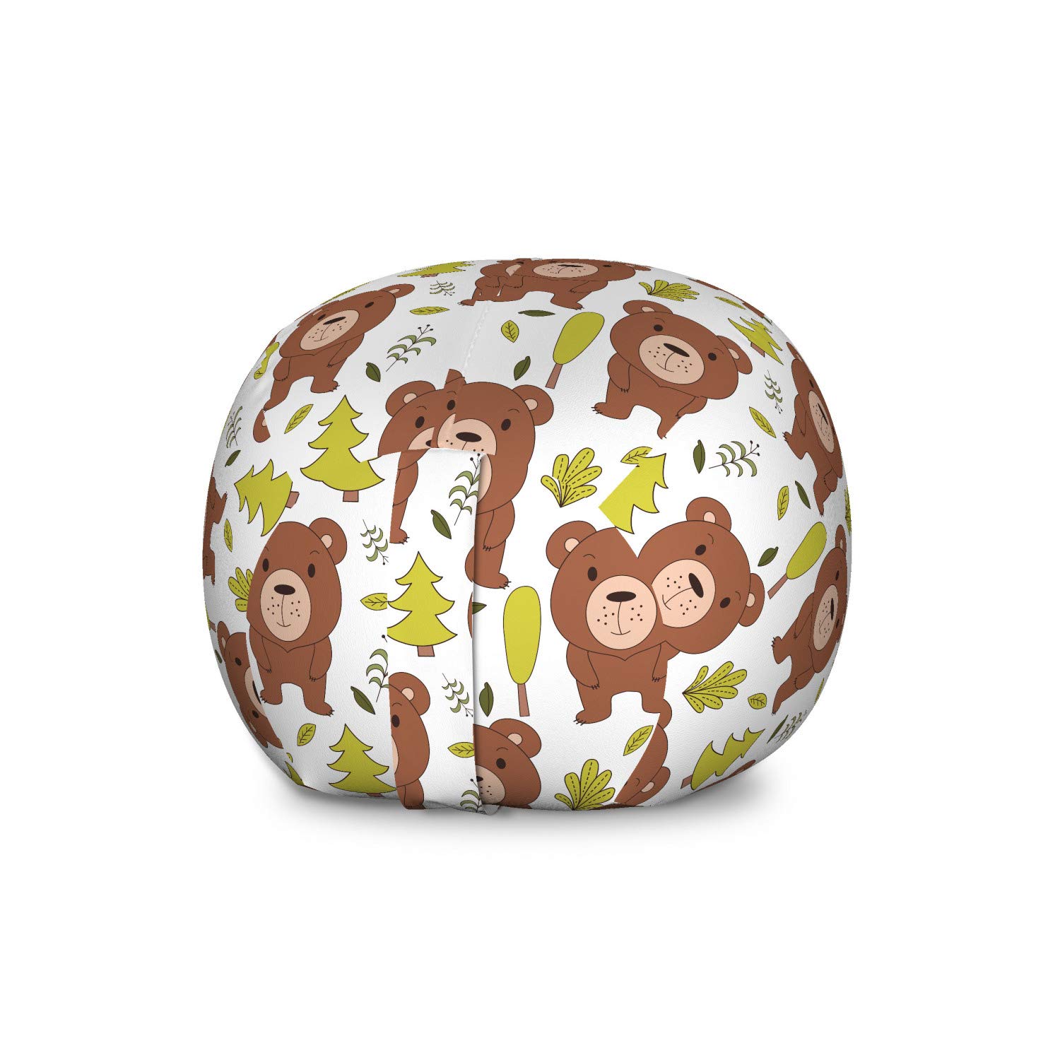 Ambesonne Forest Friends Storage Toy Bag Chair - Bear & Leaves Pattern, Washable Stuffed Animal Organizer, Large Size (Redwood/Yellow/Green) - Perfect for Kids' Room, Playroom & Nursery Organization
