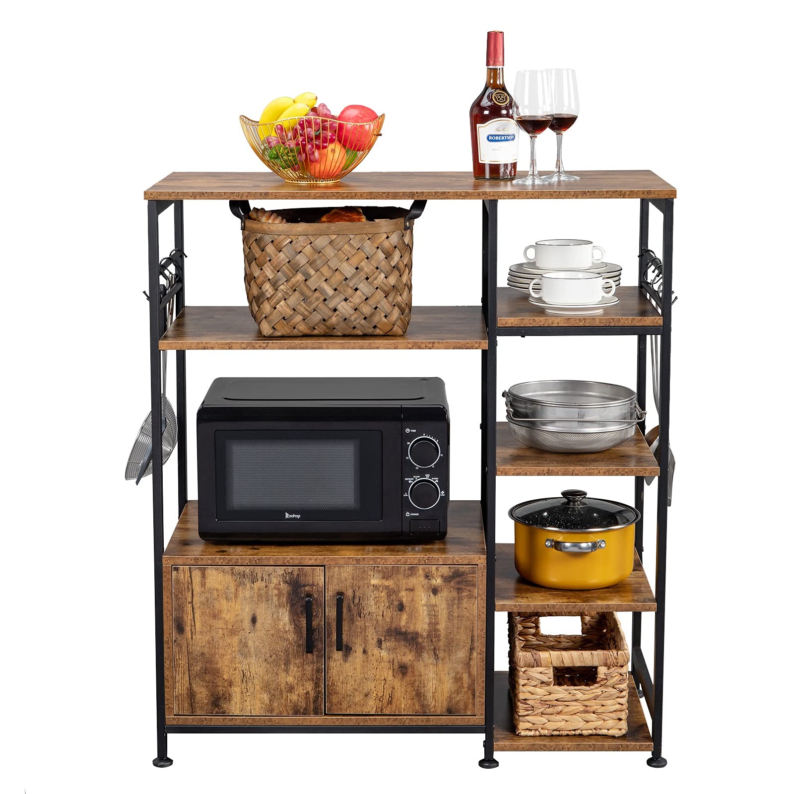 CHHF 5-Tier Metal Kitchen Bakers Rack with Particleboard Shelf - Microwave & Oven Storage Stand for Kitchen, Living Room, Cafe, and Office Spaces