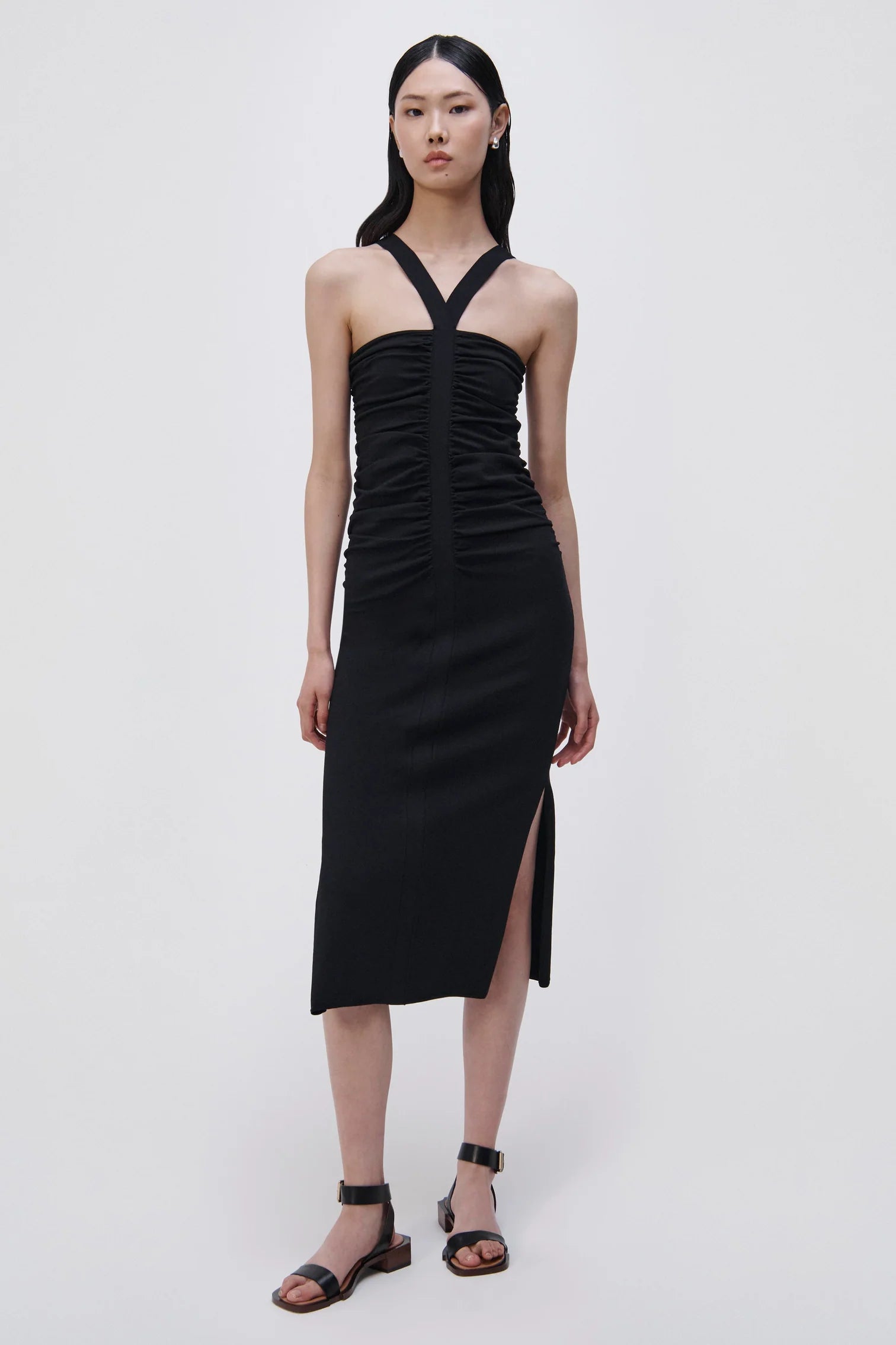 Darya Compact Rib Midi Dress for Women - Slim Fit Stretchy Bodycon Dress in Black | Perfect for Office, Date Night & Casual Outings