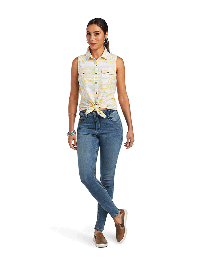 Ariat Women's Sleeveless Jasmine Shirt - Yarn Dye Jacquard Stripe Western Top for Casual Wear & Outdoor Activities