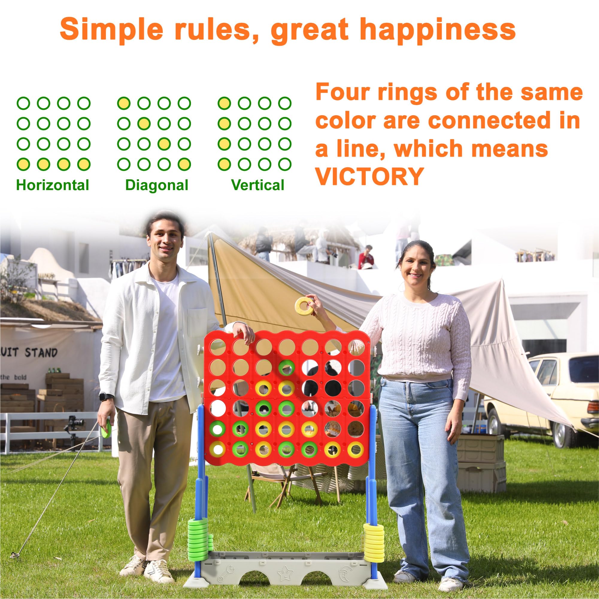 Giant 4 Connect Height Adjustable Jumbo Yard Game - 33 Inch Four in a Row Outdoor Large Games with Stable Base - Fun Backyard Games for Adults, Kids & Family - Perfect for Parties, Picnics & Outdoor Gatherings