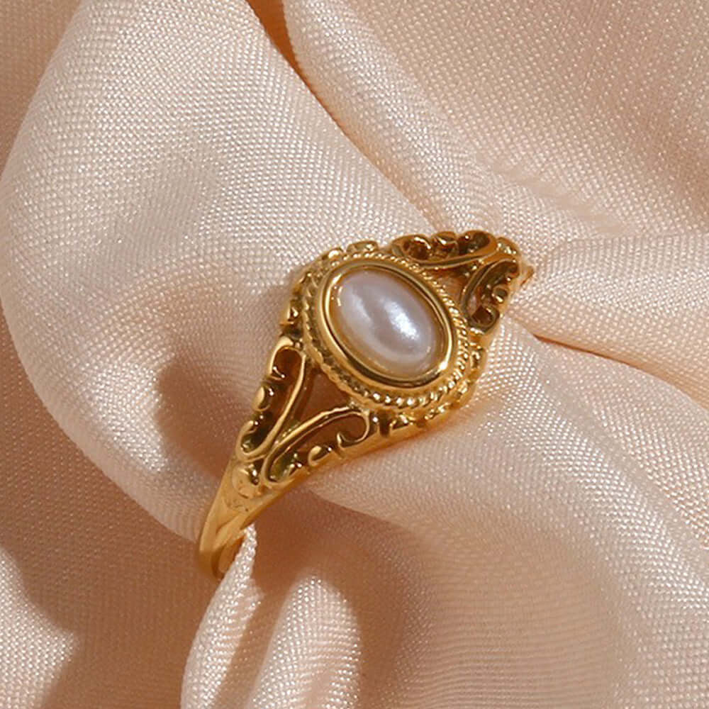 Vintage Filigree Pearl Ring - Elegant Antique Style Jewelry for Women | R4442 | Perfect for Weddings, Anniversaries & Special Occasions