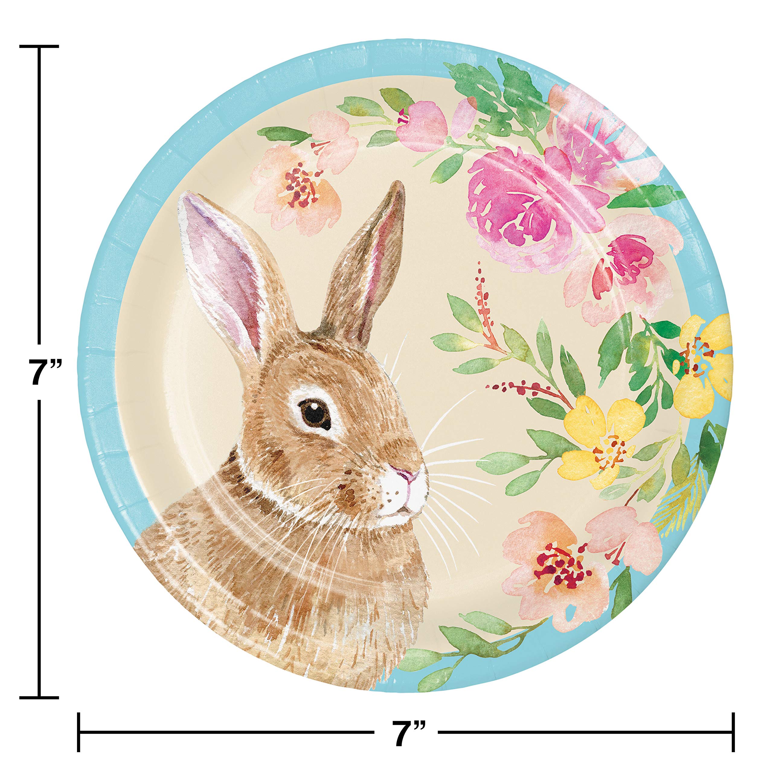 Creative Converting Watercolor Easter Bunny Dessert Plates - Set of 8 - Colorful Spring Party Tableware for Easter Brunch, Baby Shower & Holiday Celebrations