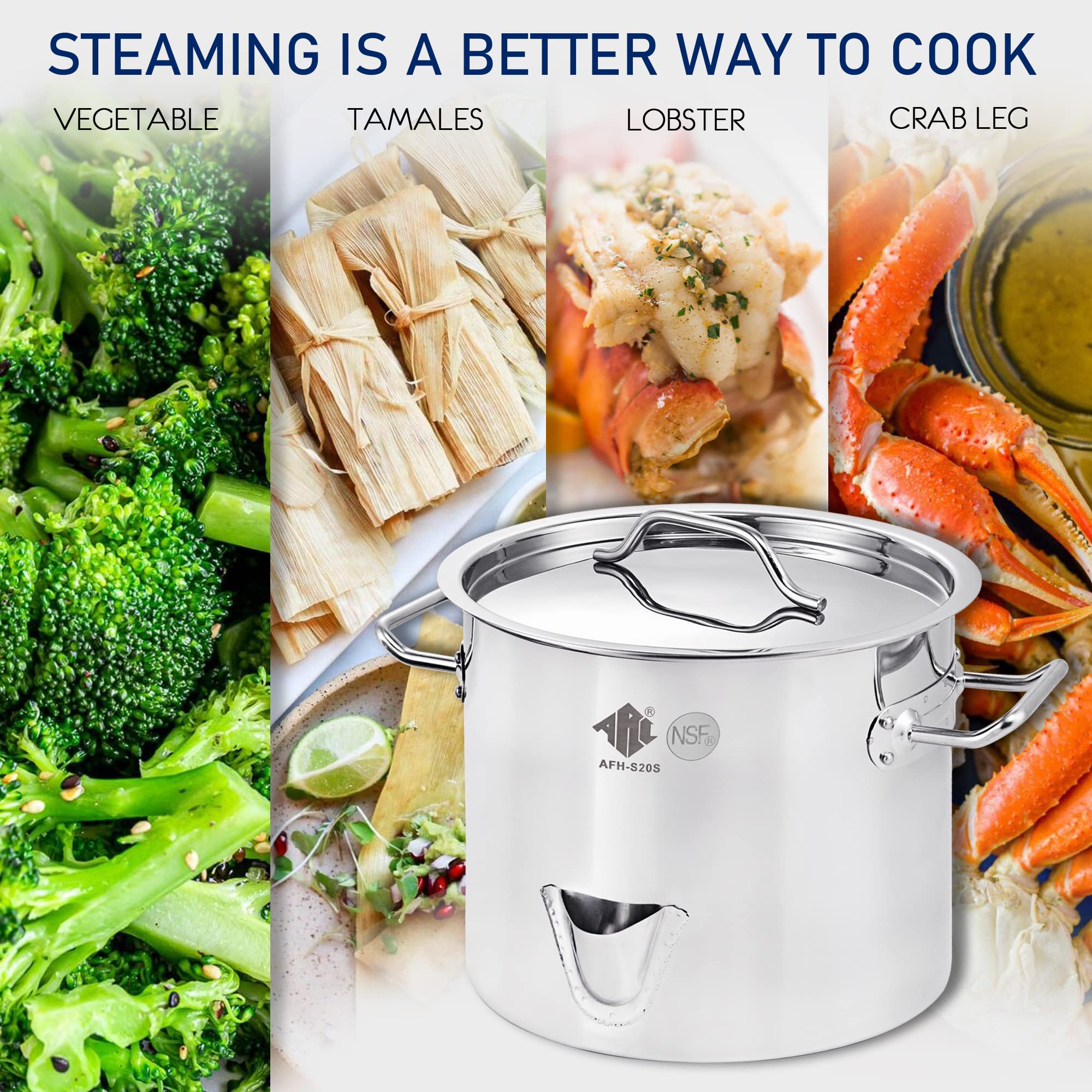 32QT Stainless Steel Tamale Steamer Pot with Easy-Fill Water Spout - Seafood Crab Steamer with Divider & Steamer Rack - 8 Gallon Capacity for Tamales, Seafood Boils, Vegetables & Large Batch Cooking