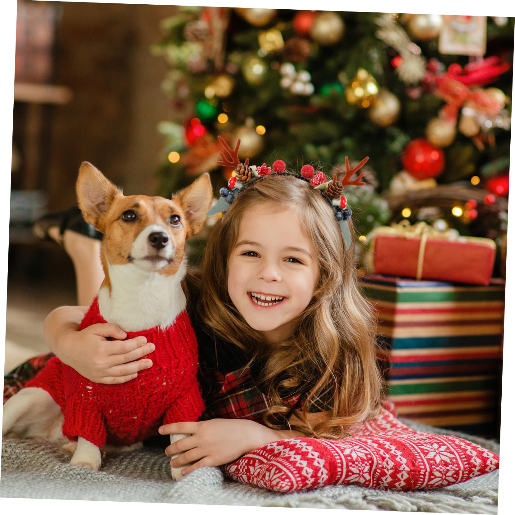 **Deer Antler Headband Scrunchies for Women & Girls - Christmas Hair Accessories with Flowers - Perfect for Holiday Parties, Costumes, and Festive Gifts**