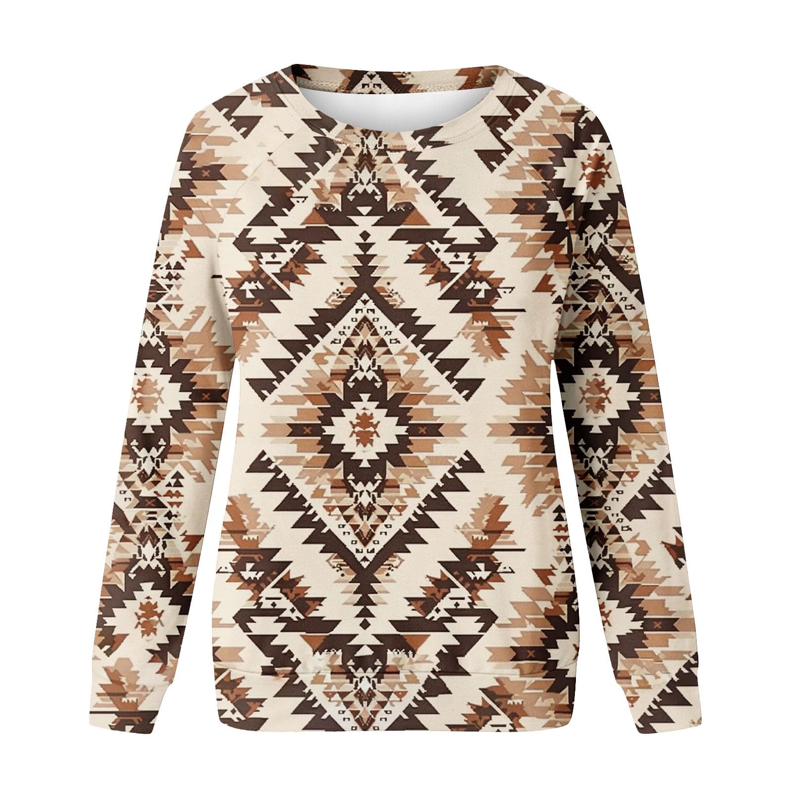 Women's Long Sleeve Tops - Fall Western Ethnic Style Vintage Shirts with Aztec Geometric Print | Crewneck Sweatshirts for Casual Wear, Boho Outfits & Festival Fashion
