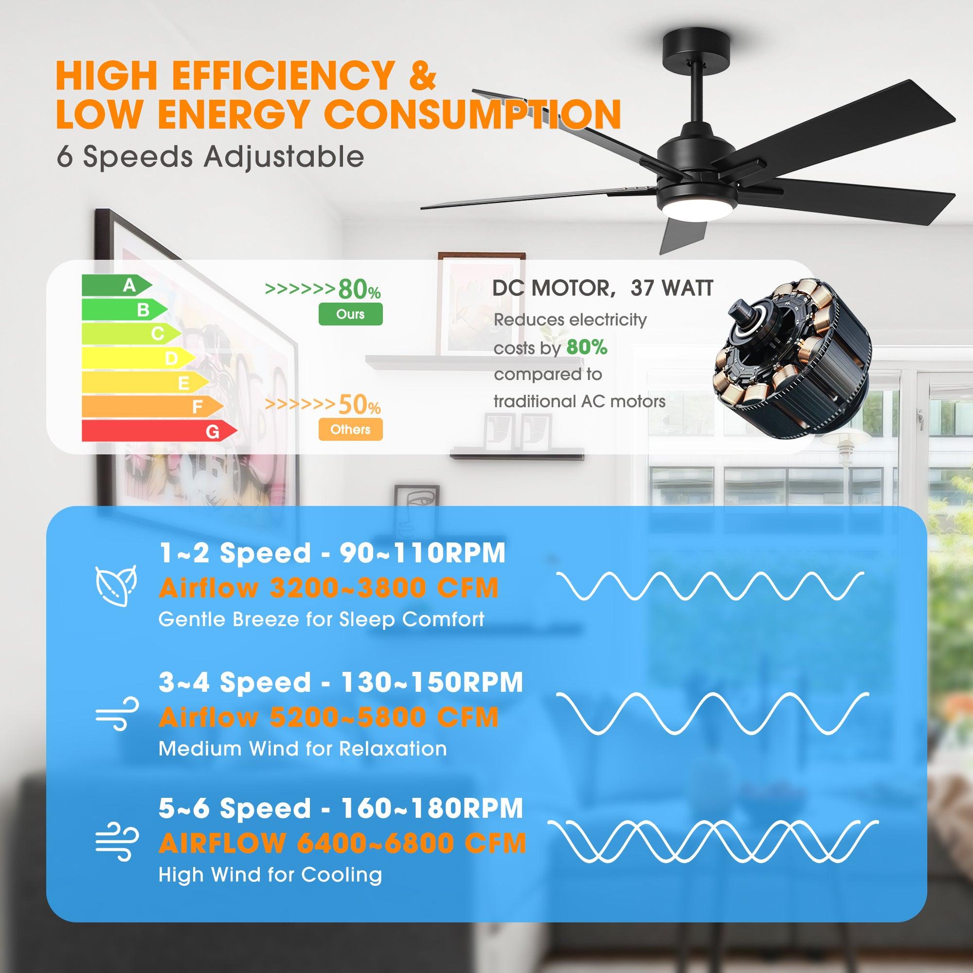 48 DC Motor 5-Blade Modern Ceiling Fan with Downrod Mount - Perfect for Living Room, Bedroom, and Office Cooling
