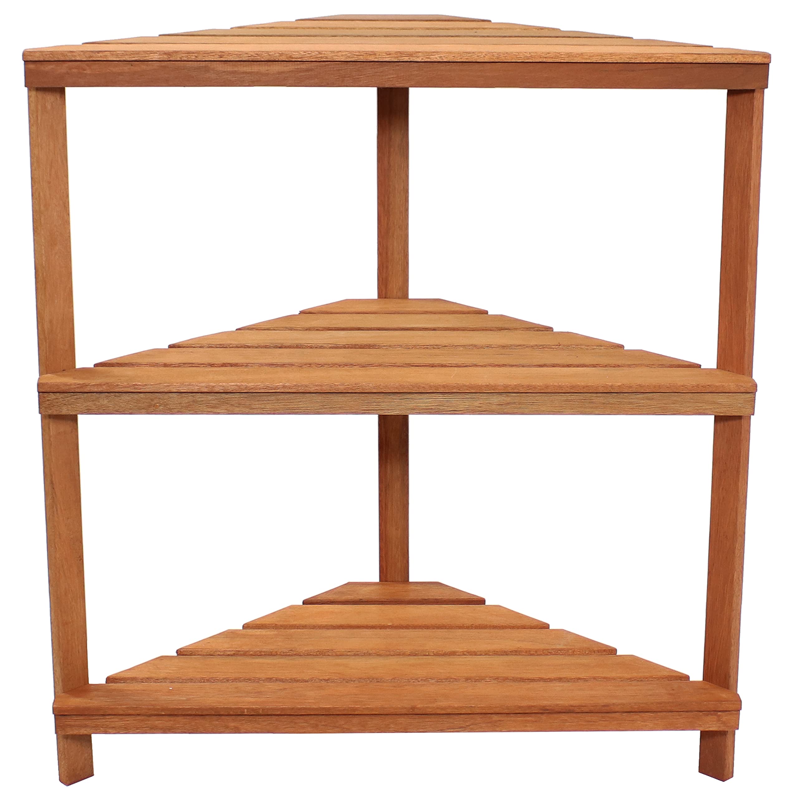 Premium Sunnydaze Meranti Wood 3-Tier Corner Plant Stand with Teak Oil Finish - Indoor/Outdoor Wooden Shelves for Potted Plants - 36-Inch Tall Planter Display for Patio, Garden, Living Room & Balcony Decor