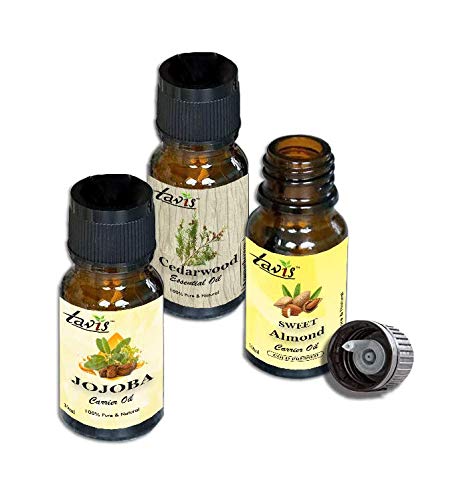 Pure Jojoba Oil, Sweet Almond Oil & Cedarwood Essential Oil Set for Hair, Skin & Aromatherapy - Natural Moisturizer & Relaxing Massage Oil for DIY Beauty & Spa Use