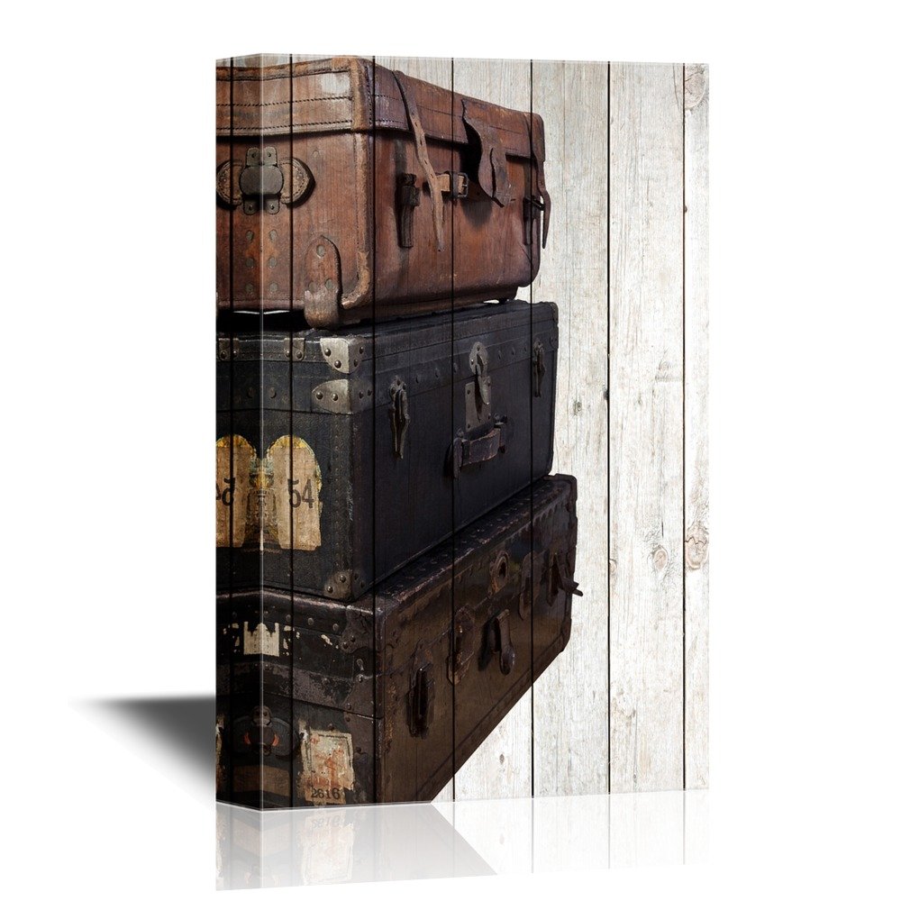 Antique Steamer Trunks Canvas Wall Art - 16x24 Inches Gallery Wrapped Ready to Hang Modern Home Decor - Perfect for Living Room, Bedroom & Office Wall Decor