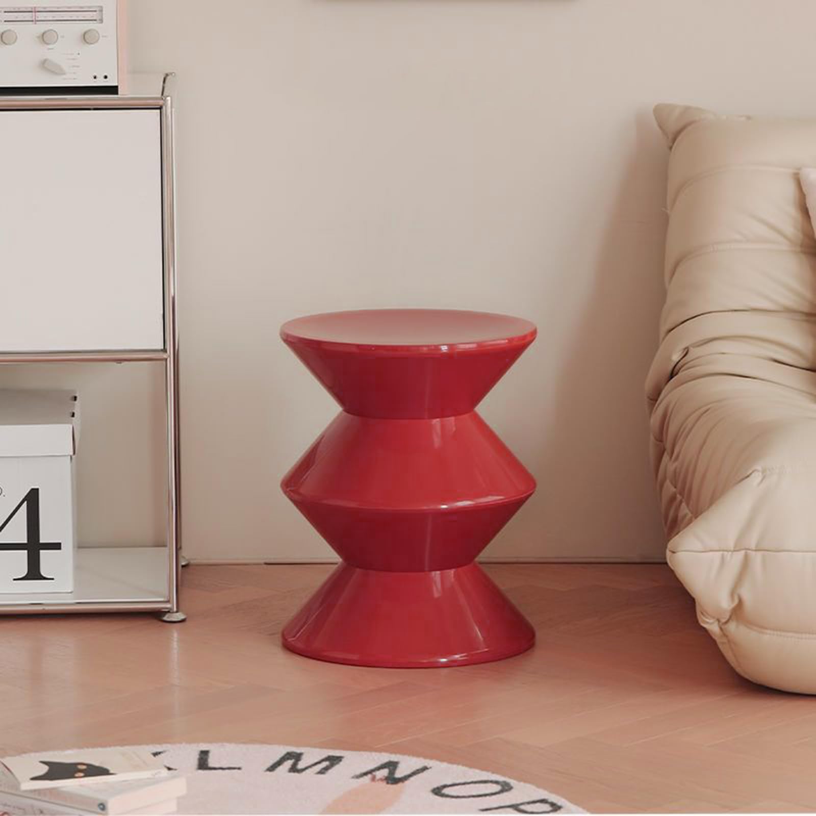 Jqmeg Vintage 3-Tier Round Side Table - Boho End Table for Sofa, Couch & Chair, Small Nightstand for Bedroom, Living Room, Apartment & Patio - Funky Decor Stool in Red | Perfect for Coffee, Books & Home Decor