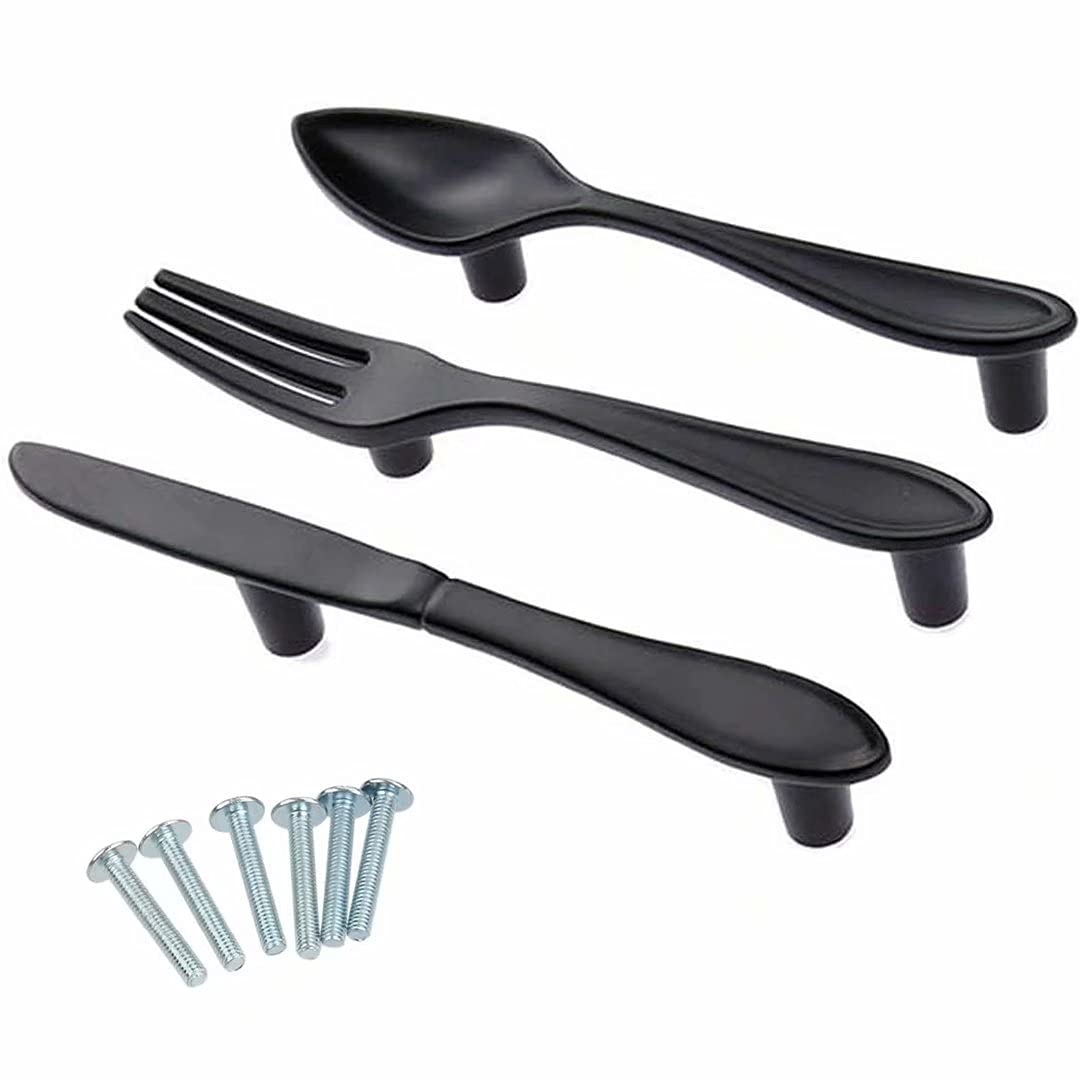 3-Piece Black Vintage Cutlery Cabinet Pulls - 3