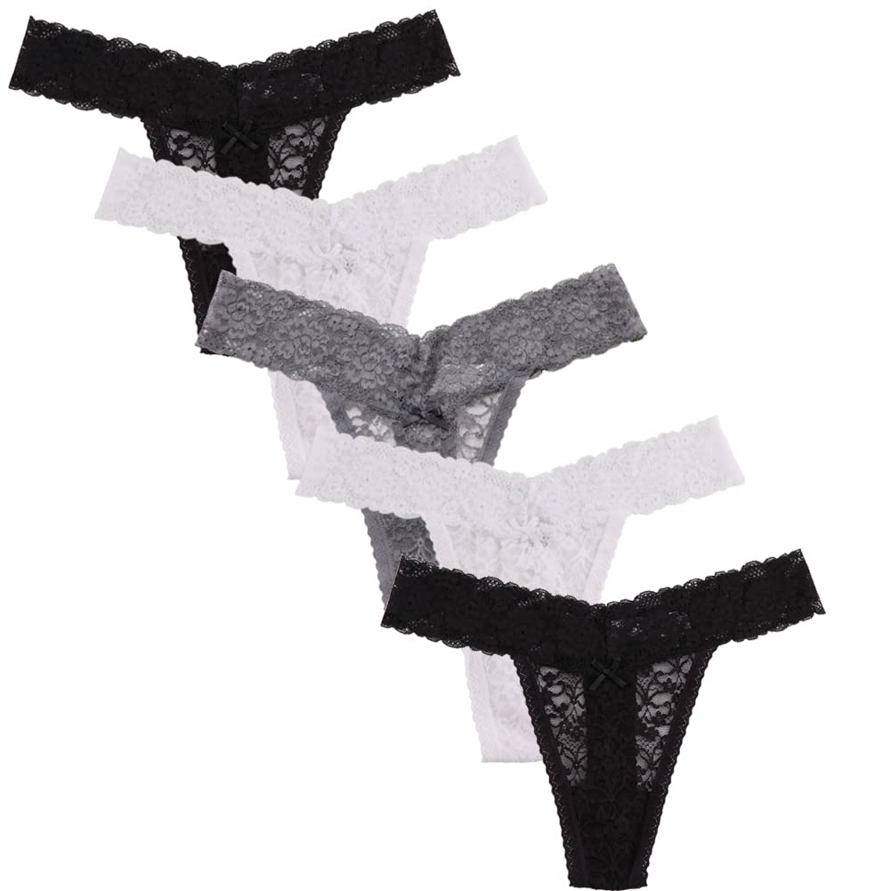 Sexy Lace Thong Panties for Women - 5 Pack V-String Cheeky Underwear with Sheer See-Through Design | Perfect for Date Night, Lingerie Sets & Sensual Occasions